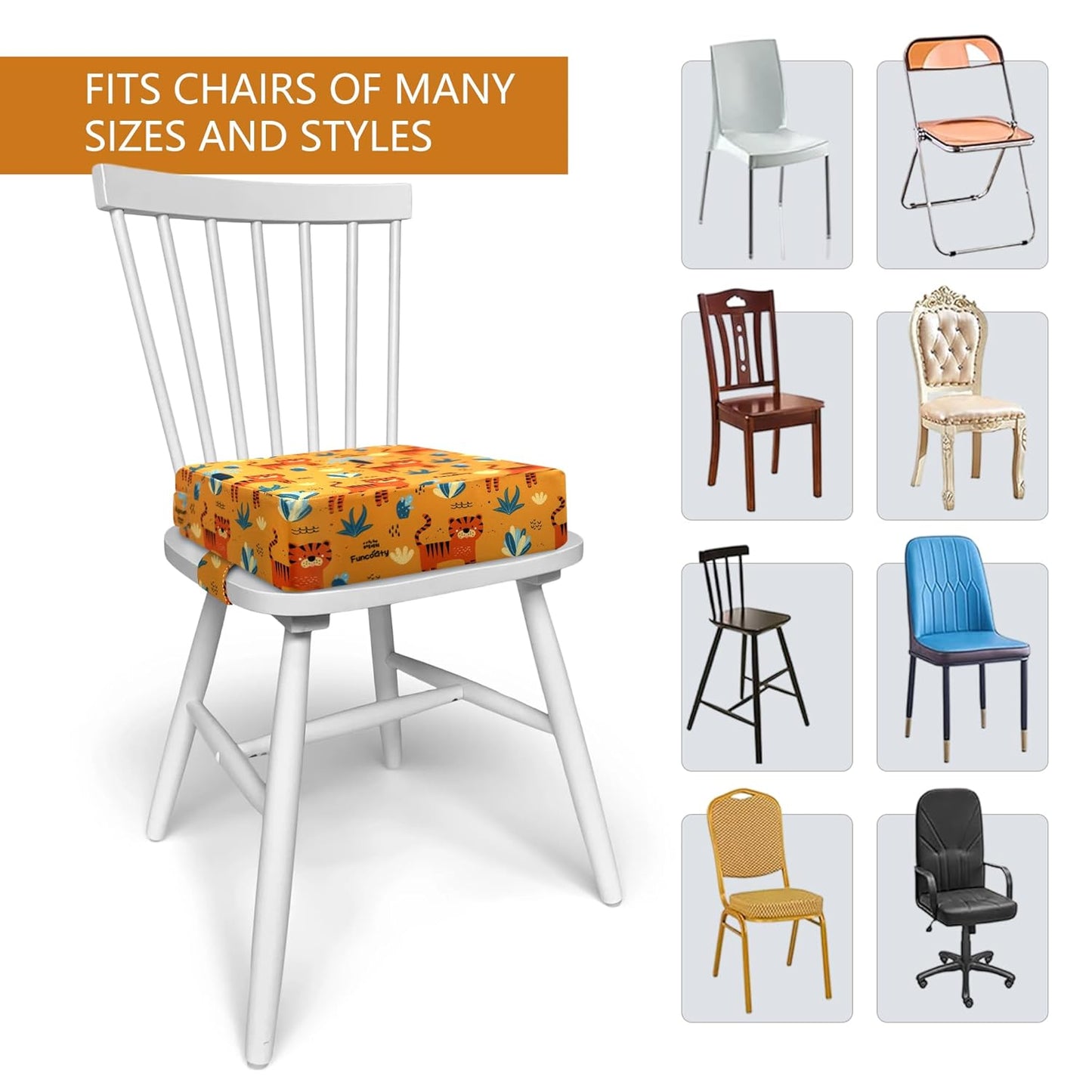 Toddler Booster Seat for Dining Table, Portable Booster Seat for Kitchen Chair, 4 Inch High-Density Foam Cushion with Adjustable Safety Straps and Non-Slip Bottom, Perfect for Kids Travel and Daily