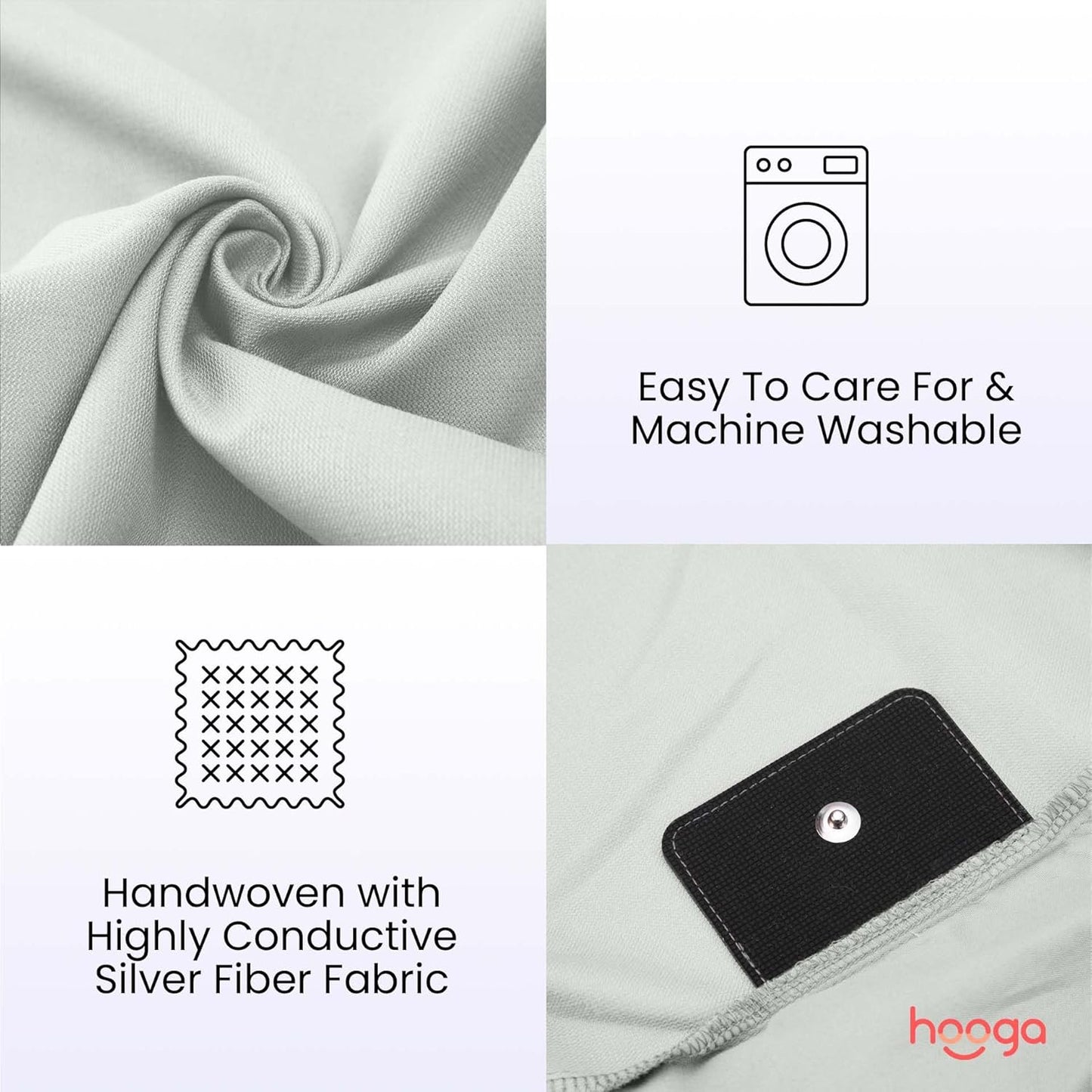 Hooga Grounding Sheet, Organic Fitted Grounded Sheet for Improved Sleep, Pain Relief - Earth Connected Bedding 60”x80”x15” Queen Size, Pure Silver Fiber and Cotton, Grounding Cord Included. Off White