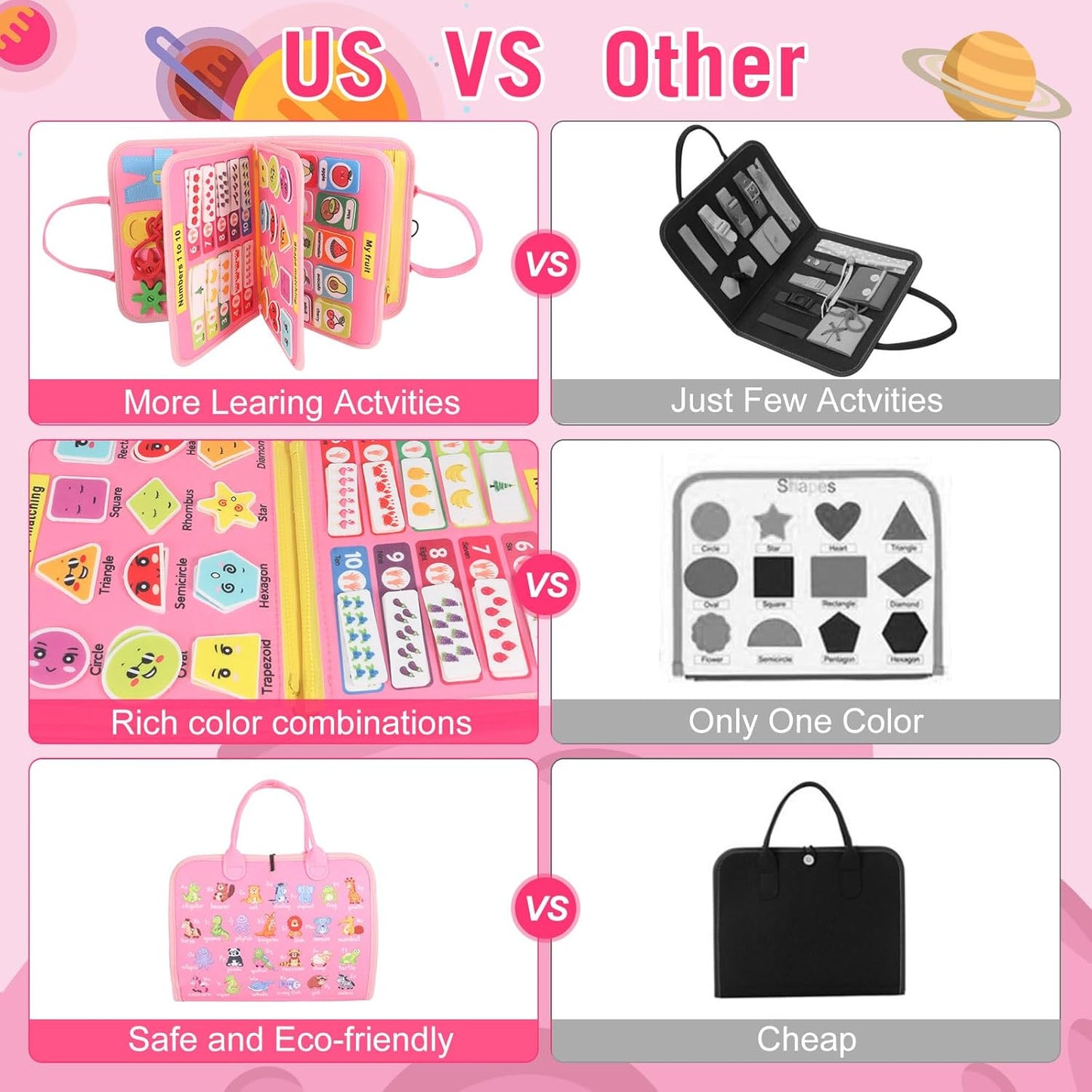 Montessori Busy Board - Ideal Busy Book Toddler Toys & Gifts for Boys & Girls, Toddler Travel Essential for Airplane & Car, Sensory Toys, Great for Baby Gifts for Girls