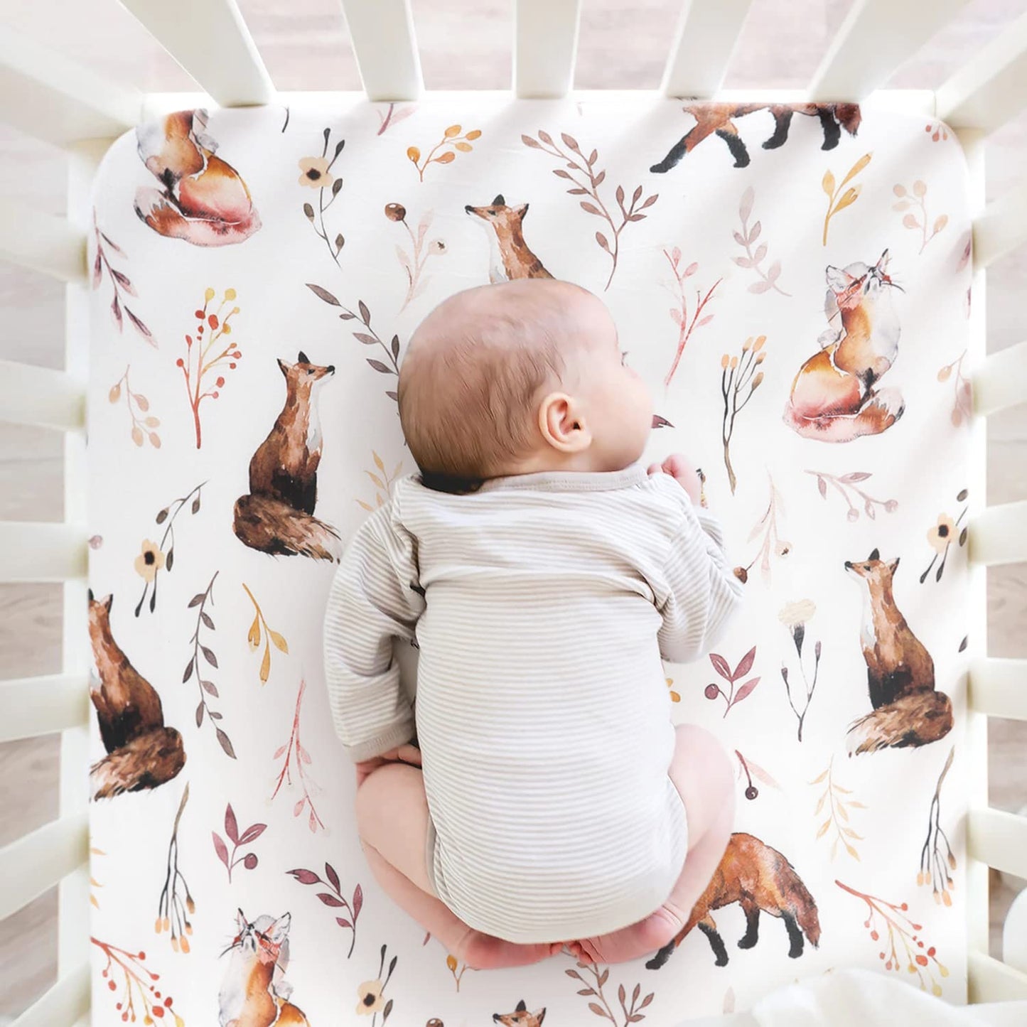 GRSSDER Stretchy Ultra Soft Jersey Knit Fitted Pack n Play Sheets Set 2 Pack, Fit Portable/Mini Crib, Playards Mattress Pads Safe and Snug, Pretty Fox for Baby Girls