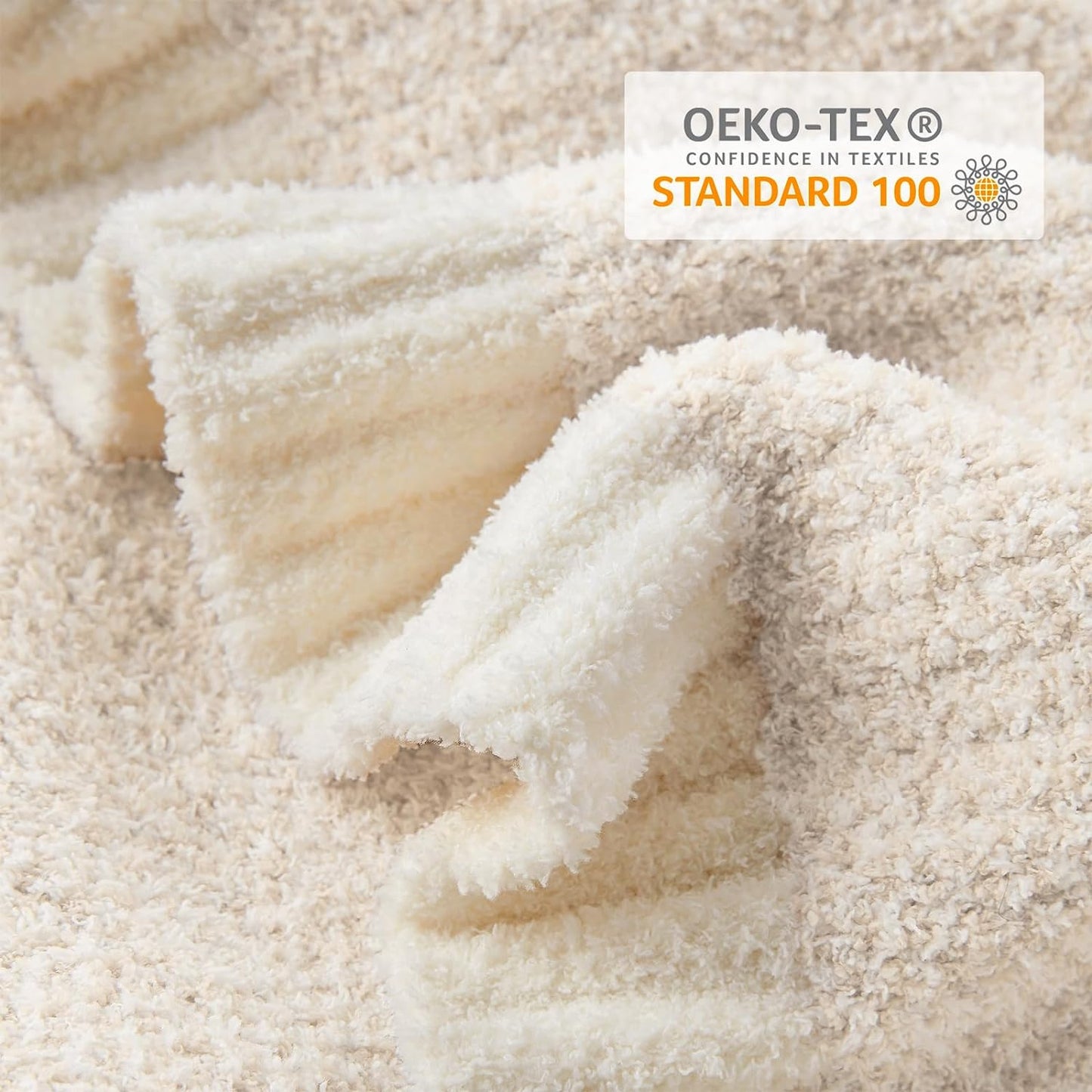 Snuggle Sac Queen Size Oversized Super Soft Bed Blanket - Warm & Cozy Knit Fuzzy Microfiber Blankets in Heather Ivory, 90 x 90