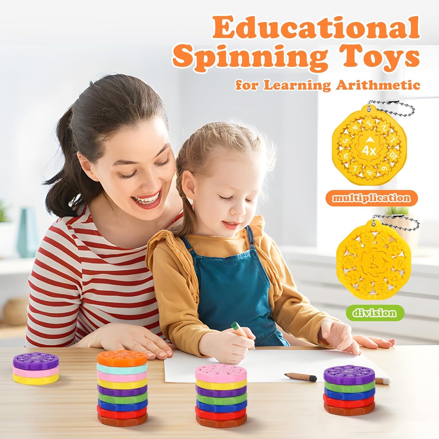 9PCS New Math Fidget Spinners,Interactive Math Gmaes Fidget Toys for Kids,Early Education Math Facts Fidget Spinners Gmaes to Relieve Stress and Fun Learning（Multiplication & Division）