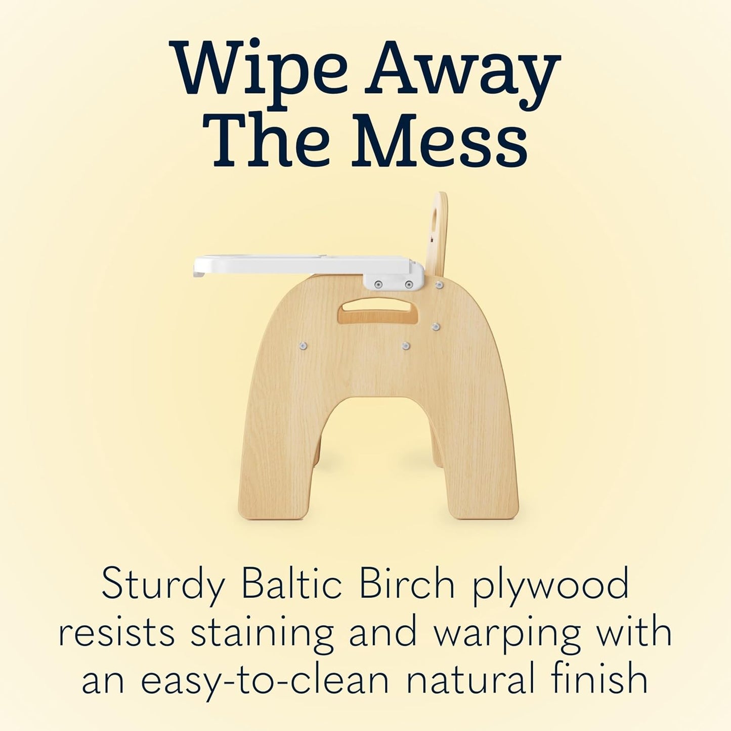 Foundations Easy Serve 7" Wood Feeding Chair for Toddlers, Adjustable Harness, Removable Dishwasher Safe Tray, “No Tip” Base, Baltic Birch Plywood