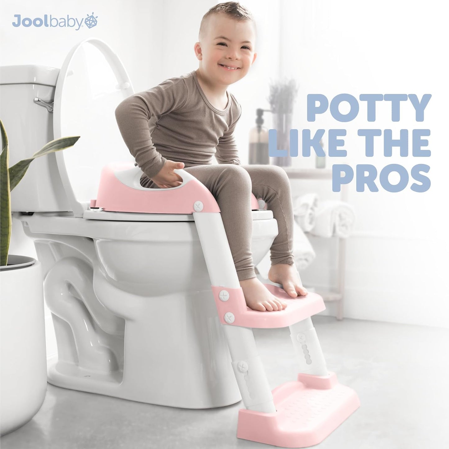 Jool Baby Potty Training Seat with 2 Step Ladder for Toddlers - Soft Cushioned Seat & Splash Guard, Adjustable Height (Pink)