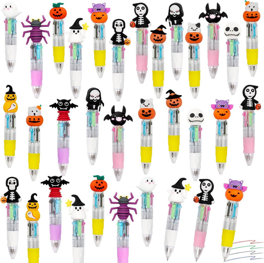 30Pcs Mini Multicolor Pens in One 4-in-1 Cute Pens Bulk for Kids, Ballpoint Pen for Birthdays and Children's Parties, Fun Gifts Assorted Ink Kawaii Pen(Halloween)