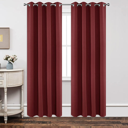 Joydeco Blackout Curtains 90 Inch Length 2 Panels Set, Thermal Insulated Long Curtains 2 Burg, Room Darkening Grommet Drapes for Living Room Bedroom Window (W52 x L90 Inch, Burgundy Red)