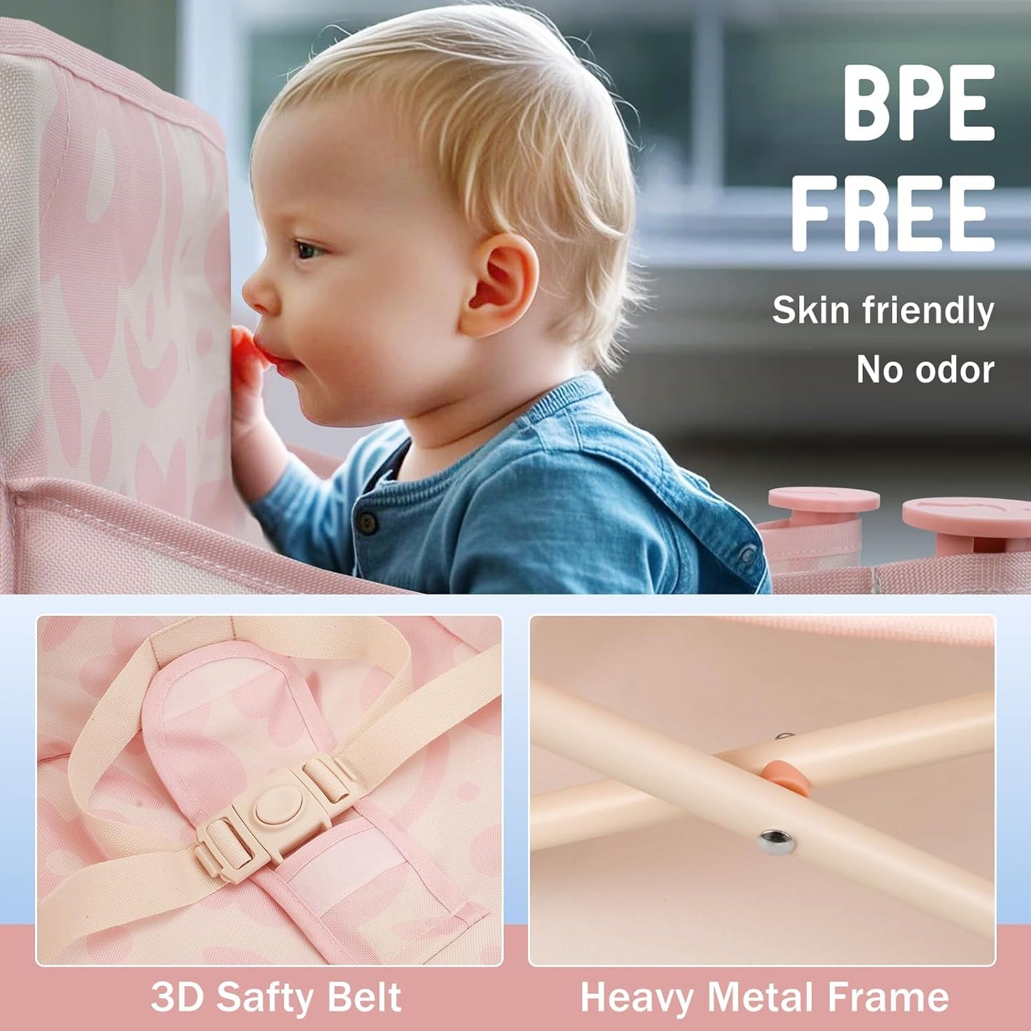 Tiny Marvels Portable 3-in-1 Baby Booster Seat, Cozy Floor Seat, Feeding Seat with Tray, Compact Foldable Toddler Booster with Child Safety Belt Carry Bag, Perfect for Travel (Blush Bloom)