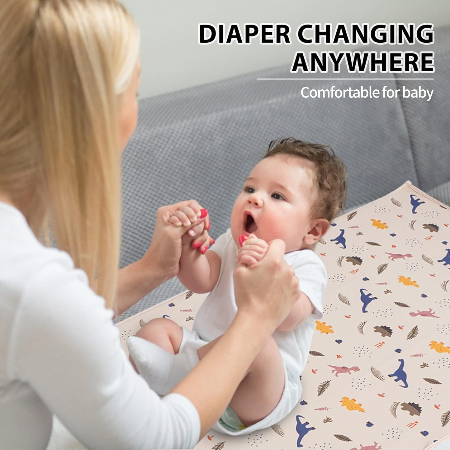 Vegan Leather Baby Changing Mat - Wipeable Portable Changing Pad, Foldable Travel Changing Mat for Baby, Newborns Toddlers Shower Gifts (Dinosaur,20"*28")