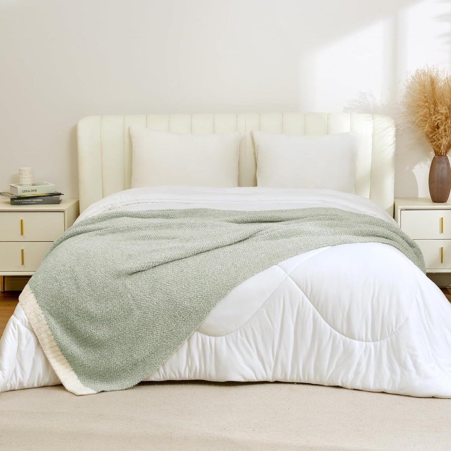 Snuggle Sac Heather Sage Green Blanket for Couch, Reversible Super Soft Knitted Blankets Warm Cozy Fuzzy Plush Throw Blankets for Sofa, Bed, Camping, Sage Green, 60x80 inches