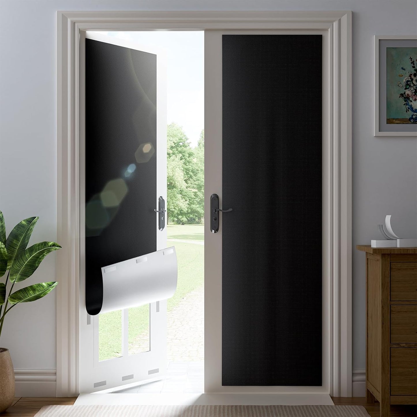 35" W x 72" L 100% Portable Blackout Curtains, Total Darkness No-Drill Black Out Window Cover,Temporary Blackout Shades with Hook & Loop Tape, for Bedroom, Nursery, Dorm, Travel (Black)