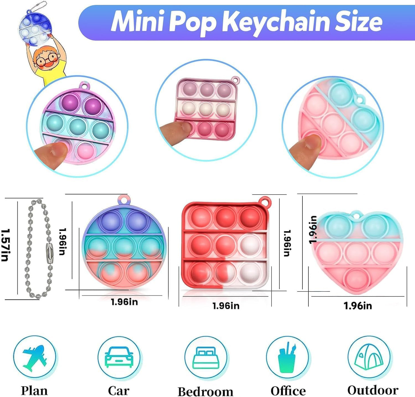 100pcs 2in Random Pop Bubble Fidget Sensory Toys, Pop Toy Bulk for Party Favor, Classroom Student Prizes Easter Basket Goodie Bag Stuffers Christmas Valentine Gift for Kid