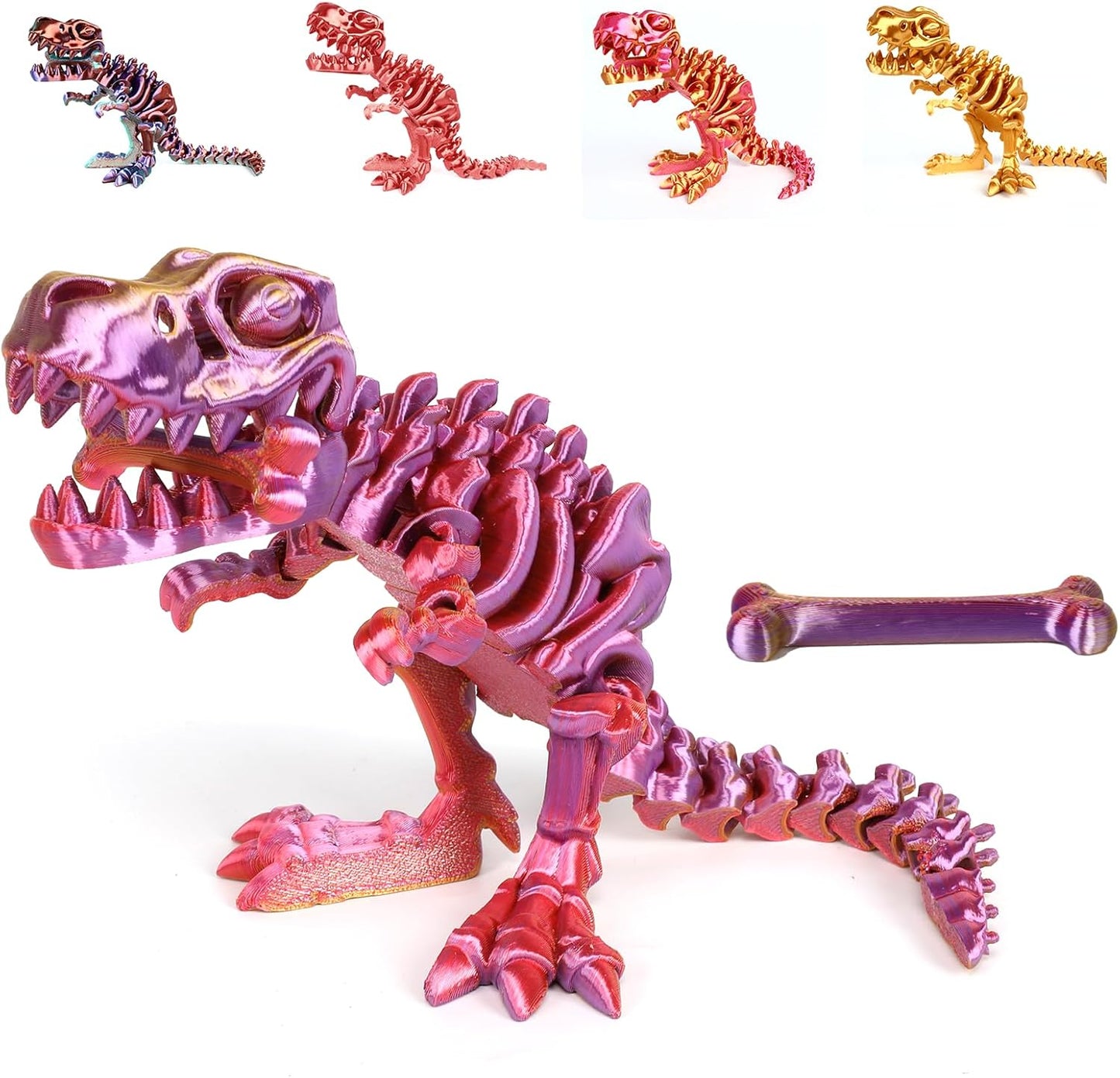 3D Printed Dinosaur Bones Tyrannosaurus Rex Skeleton with Movable Joints, 3D Model Skull T-Rex, Flexible Articulated Dinosaur Fidget Toys Adults for Autism/ADHD