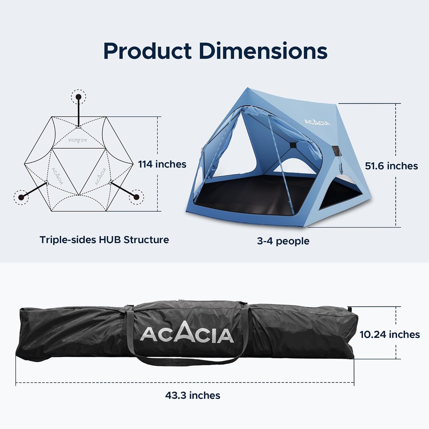 ACACIA Beach Tent Sun Shelter | 4-Person Portable Camping Tent with UPF 50+ Protection | Easy Setup Pop up Sun Shade | 10×10ft Privacy Sunshade for Camping & Backyard