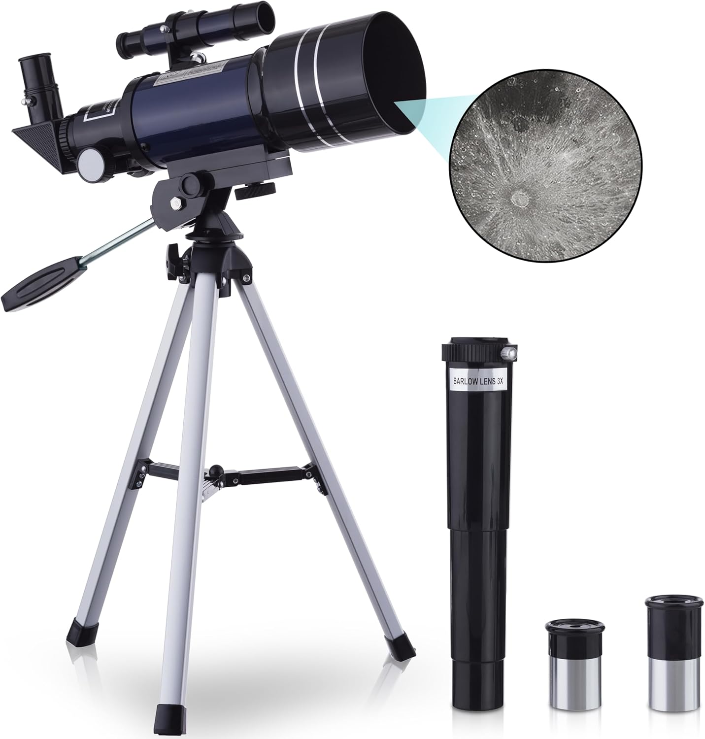 AMSCOPE-Kids 120X-1200X White Metal Arm Starter Kids Student Microscope Kit and Compact Refractor Telescope with Tripod - M30-ABS-KT2-W-TKVB1