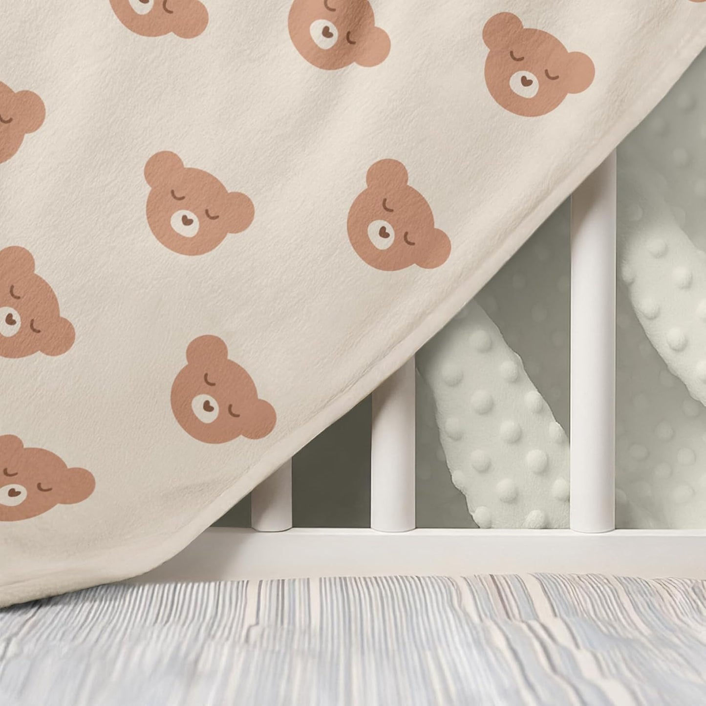 Bear Minky Baby Blanket 30 x 40 Inches for Boys Girls, Soft Plush Receiving Blanket with Dotted Back, Gift for Toddler Newborn Infant Christmas Birthday Baby Shower