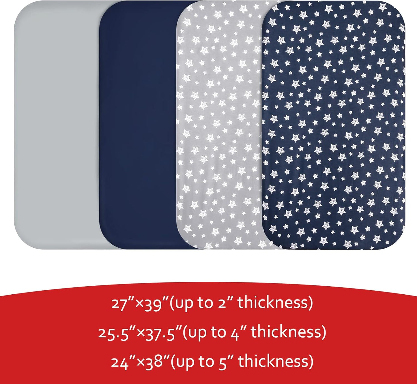 Pack and Play Sheets Boys, 4 Pack Mini Crib Sheets, Stretchy Pack and Play Playard Fitted Sheet, Compatible with Graco Pack n Play, Soft and Breathable Material, Navy