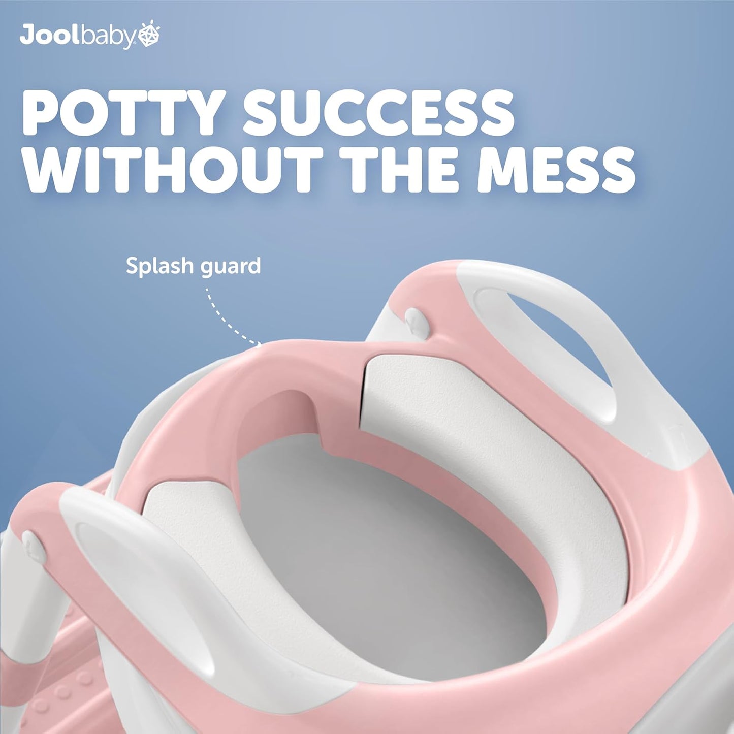 Jool Baby Potty Training Seat with 2 Step Ladder for Toddlers - Soft Cushioned Seat & Splash Guard, Adjustable Height (Pink)