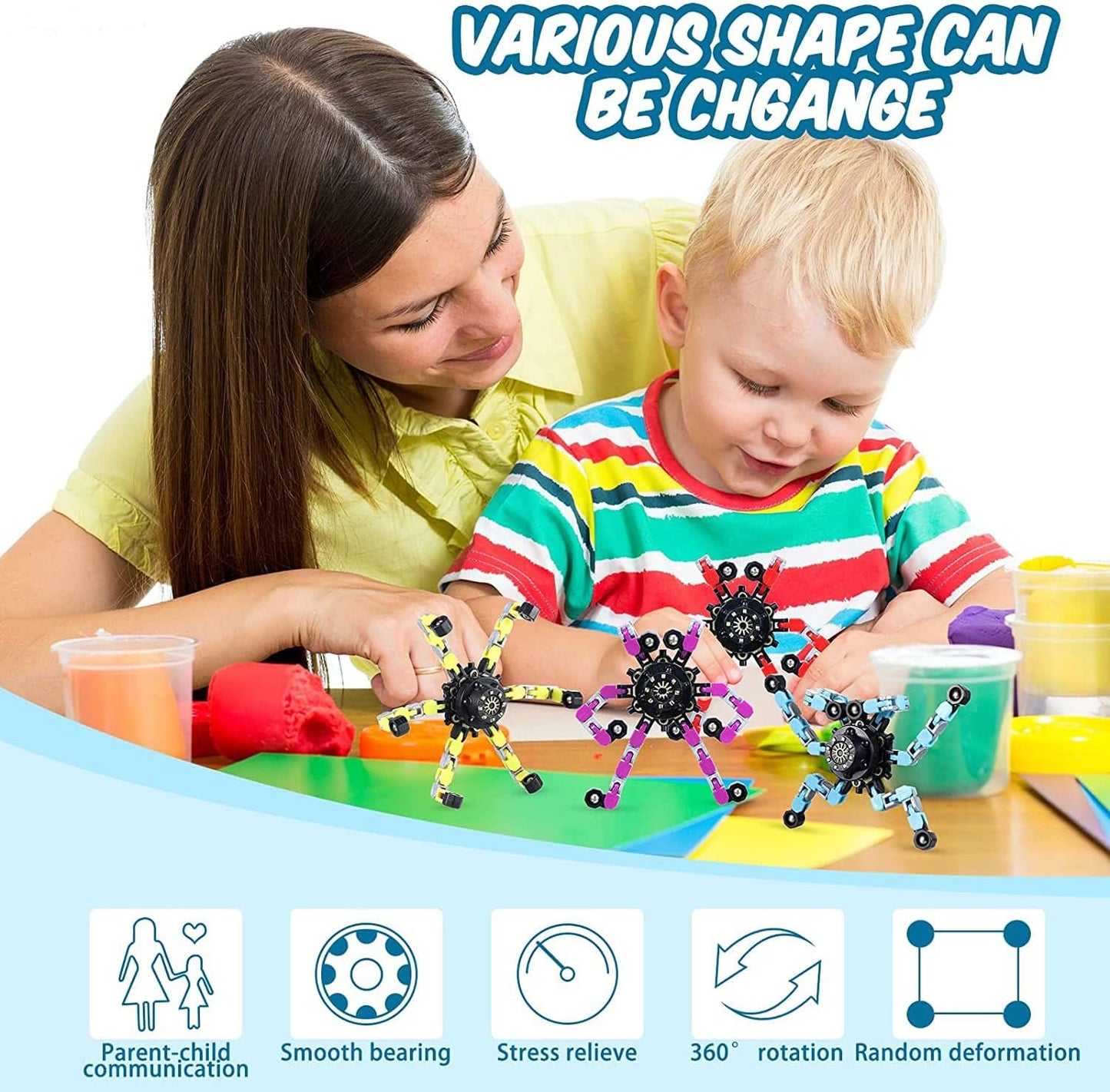 30pcs Random Fidget Spinners,DIY Deformable Robot Fingertip Toys,Decompression Spinner,Deformable Creative Mechanical Gyro Toys,Stress Relief Mechanical Chain Toy for Kids Adults，Party Supplies