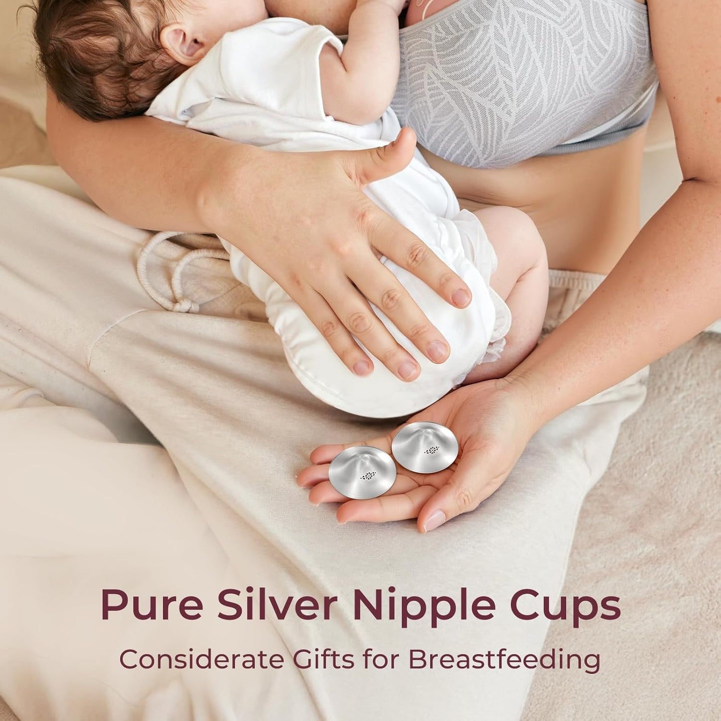 Momcozy 999 Silver Nursing Cups Original Perforated Breathable Design, 999 Silver Nipple Cover for Breastfeeding Essential, Silver Nipple Shield for Nursing Newborn, Metal Nipple Shields, XXL Size