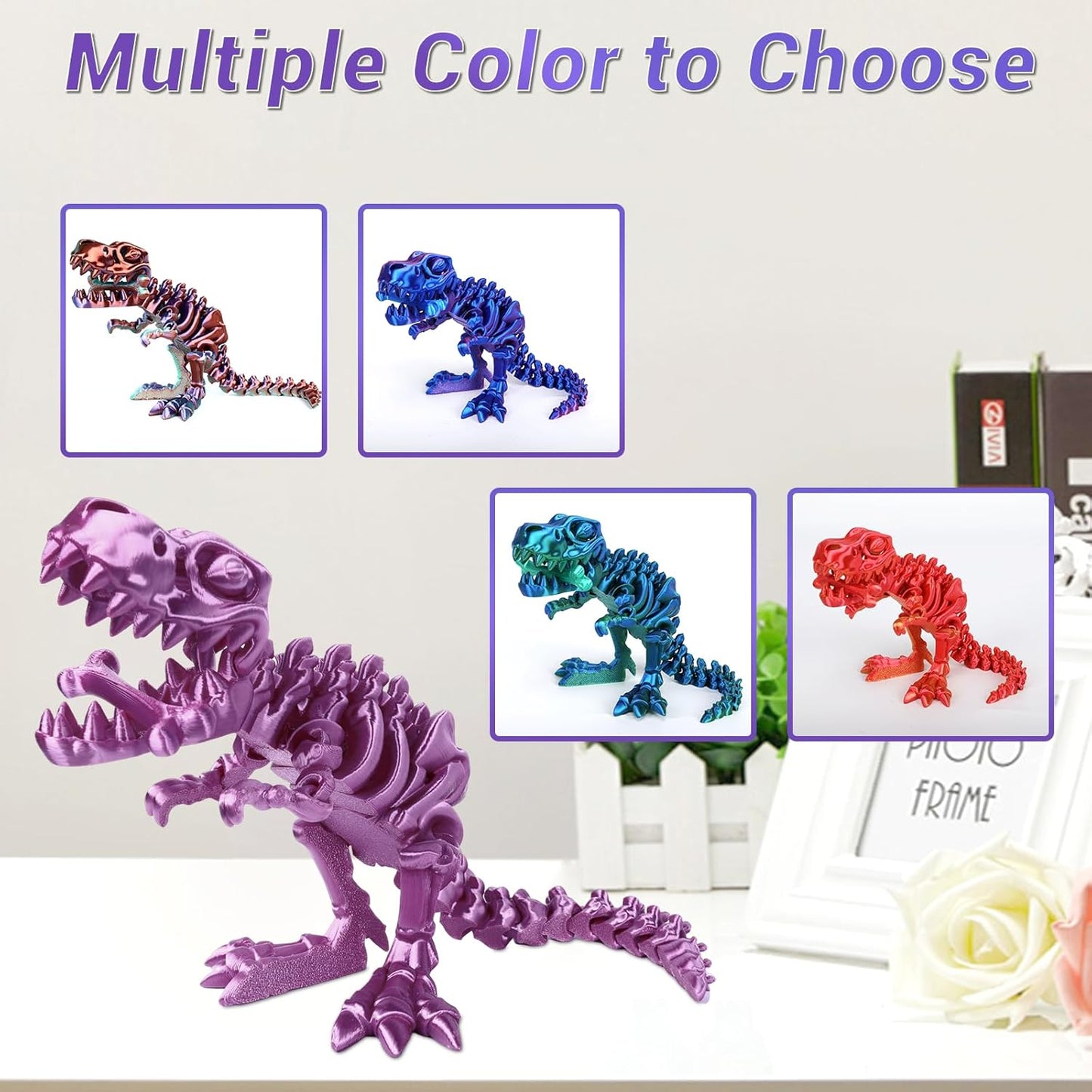 3D Printed Dinosaur Bone Skeleton Tyrannosaurus Rex with Movable Jaw Fidget Dinosaur Toys Full Articulated Dinosaur Executive Desk Toys Home Office Decor