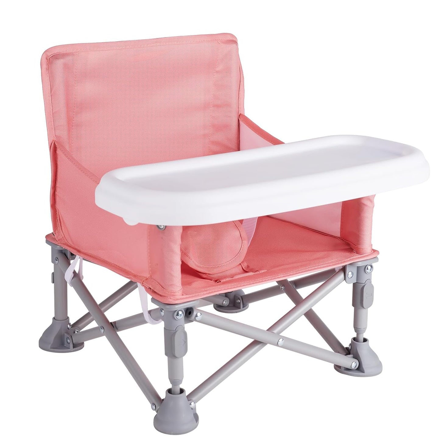 Portable Baby Booster Seat with Tray, Toddler Booster seat for Dining, Camping, Travel, Baby Beach Chair 6 Months to 3 Years Old Indoor Outdoor Use Pink