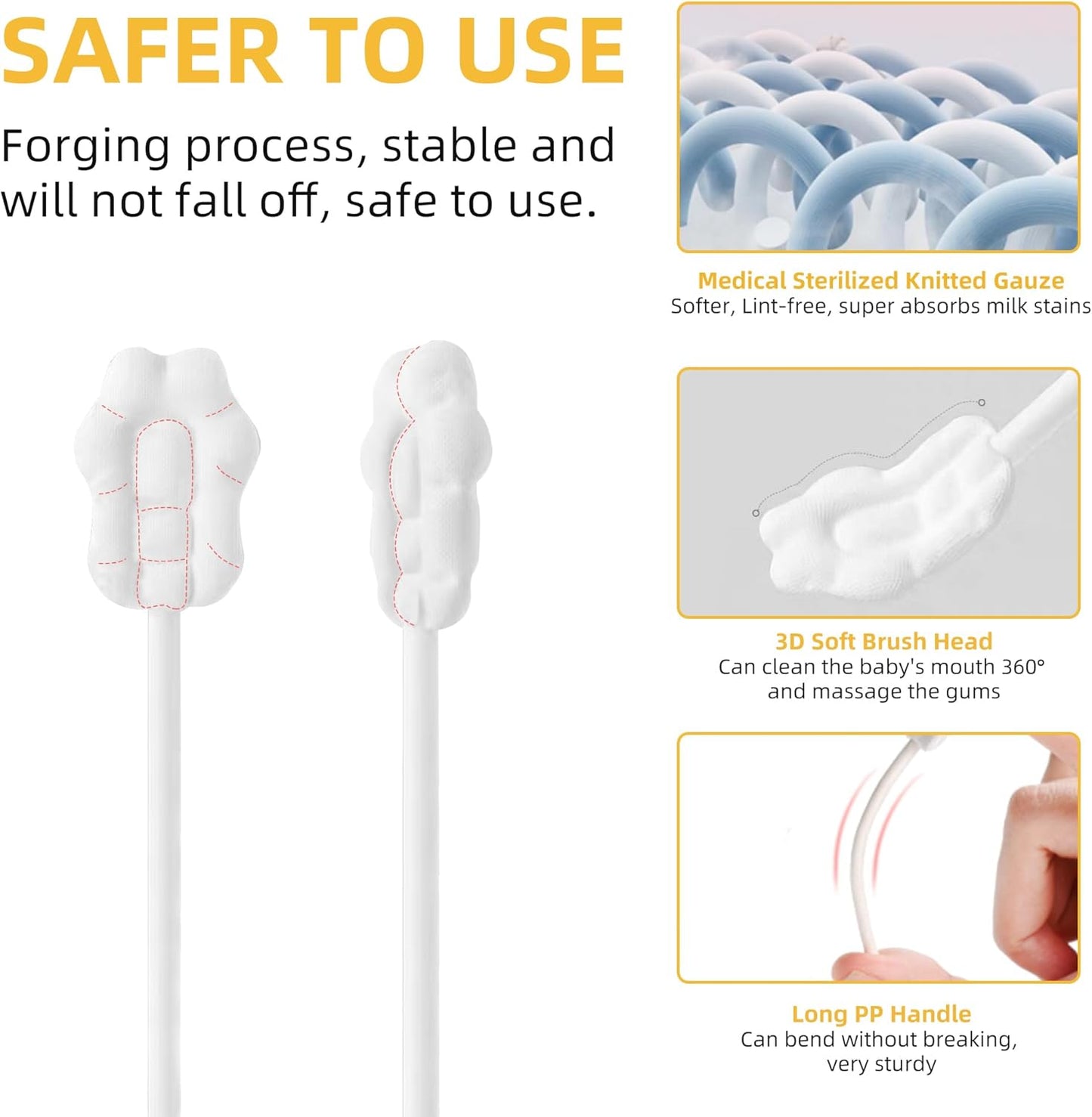 EASICUTI Upgrade Baby Tongue Cleaner, 52PCS Newborn Baby Toothbrush, Baby Oral Cleaner, Disposable Infant Toothbrush Baby Mouth Cleaner, Gum Cleaner Stick Dental Care for 0-36M+ 2 Finger Toothbrush