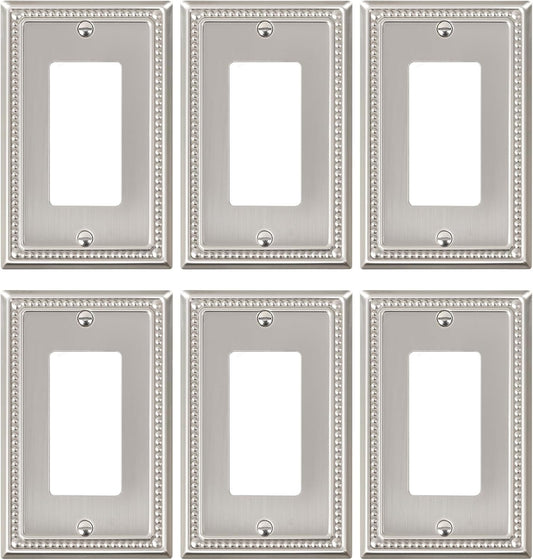 6-Pack Decorator Outlet Cover Plate, Decorative Switch Plates and Outlet Covers, Brushed Nickel Metal Wall Plates for Electrical Outlets, Receptacle, GFCI Outlet, Dimmer Switch