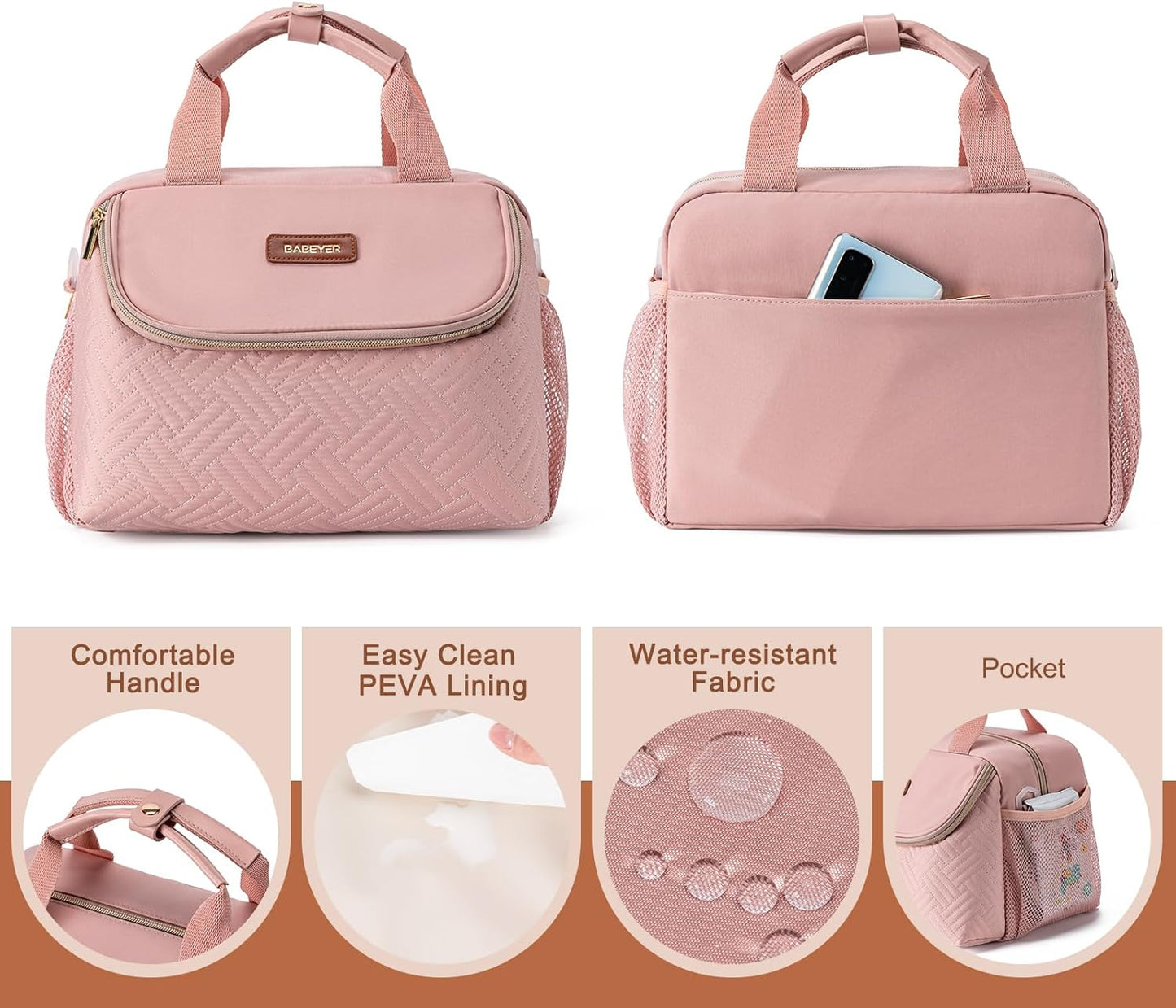 Breastmilk Cooler Bag with Ice Pack Fits 6 Baby Bottles up to 9 Ounce, Wearable Breast Pumps Cooler Bag for Nursing Mom Daycare, Work, Travel- Pink