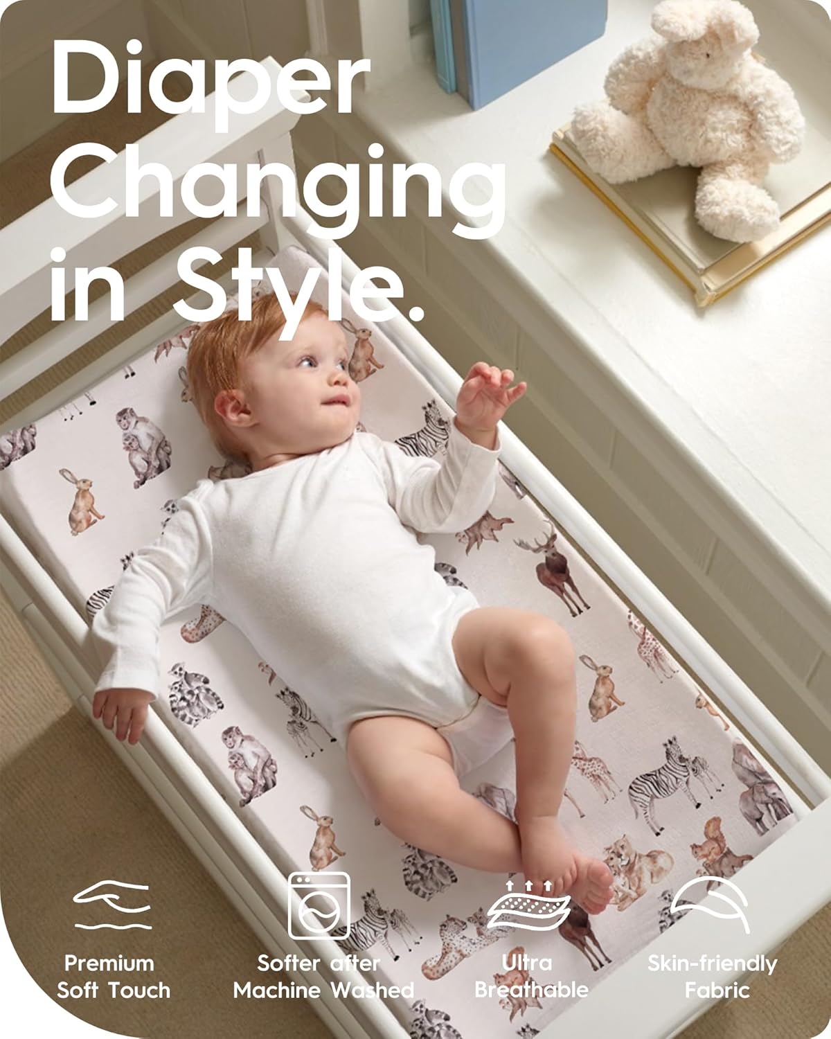 Extra Stretchy Changing Pad Cover, TotBasic Ultra Soft Premium Jersey Knit Changing Pad Sheets, Unisex for Boys Girls, Fits All Standard Changing Tables/Dresser Tops - 2 Pack (Ocean Pals + Wildlife)