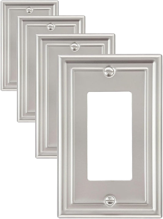 4-Pack Decorator Wall Plate, Satin Nickel Electrical Outlet Cover Plate for Receptacle, Dimmer Switch, GFCI Outlet, Midsize, A035 Series