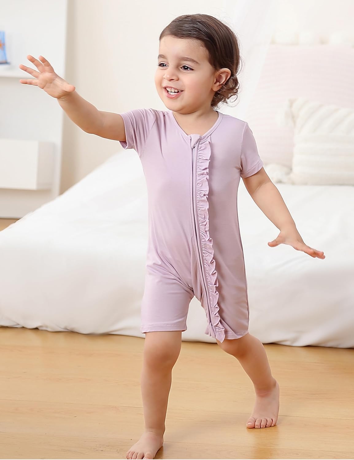 JunNeng Baby 2 Pack Rayon of Bamboo Romper Sleeper 2 Way Zipper Short Sleeve Jumpsuit Zipper Footless One-piece