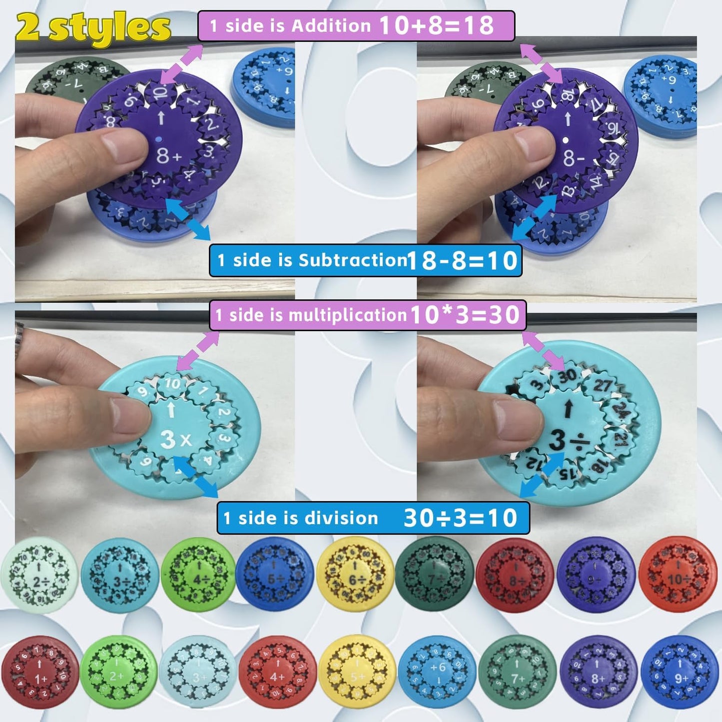 18PC Math Fidget Spinners,Math Fact Fidget Spinner,Math Multiplication Fidget toy,math fidget toy multiplication Fidget Spinner Toy for Kids.Party Supplies,Multiplication&Division&Addition&Subtraction