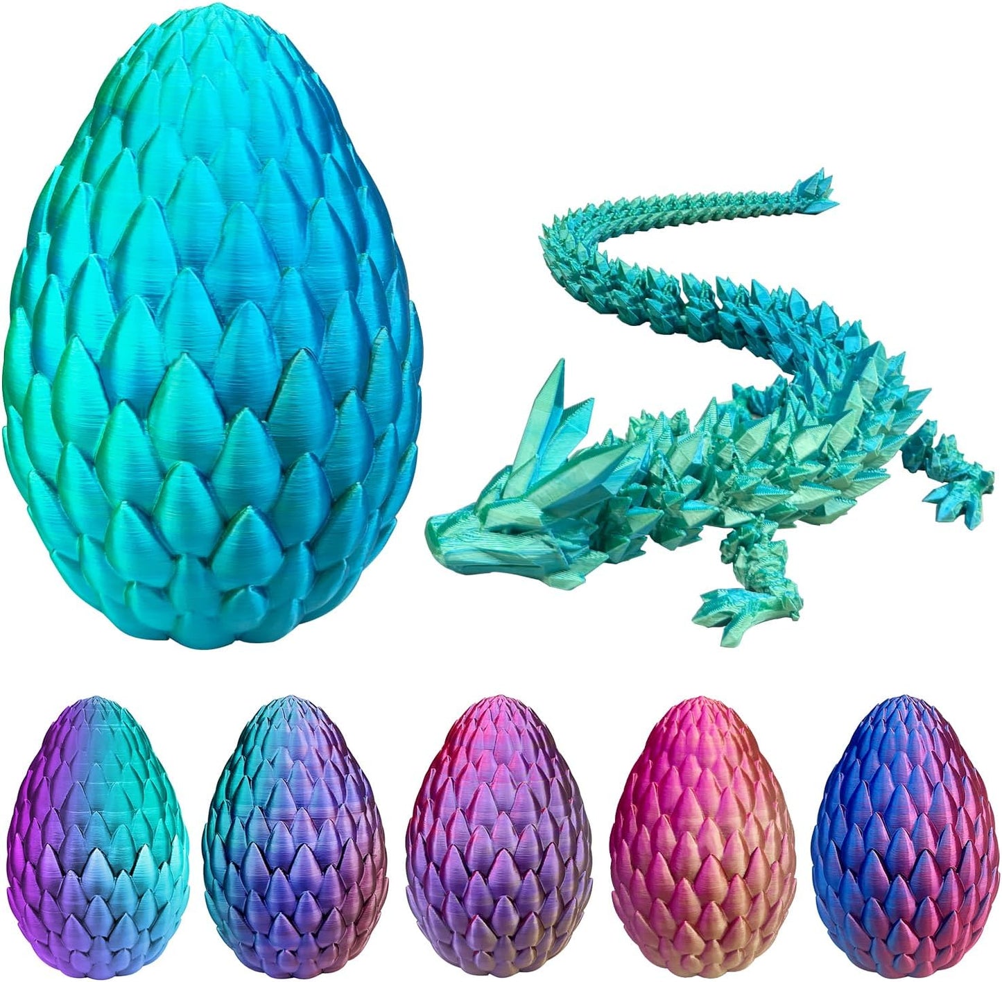 3D Printed Dragon with Dragon Egg 16.5'' Articulated Dragon Crystal Dragon Fidget Dragon Egg Toys Executive Desk Toys (Dragon & Egg-Rainbow Colour)
