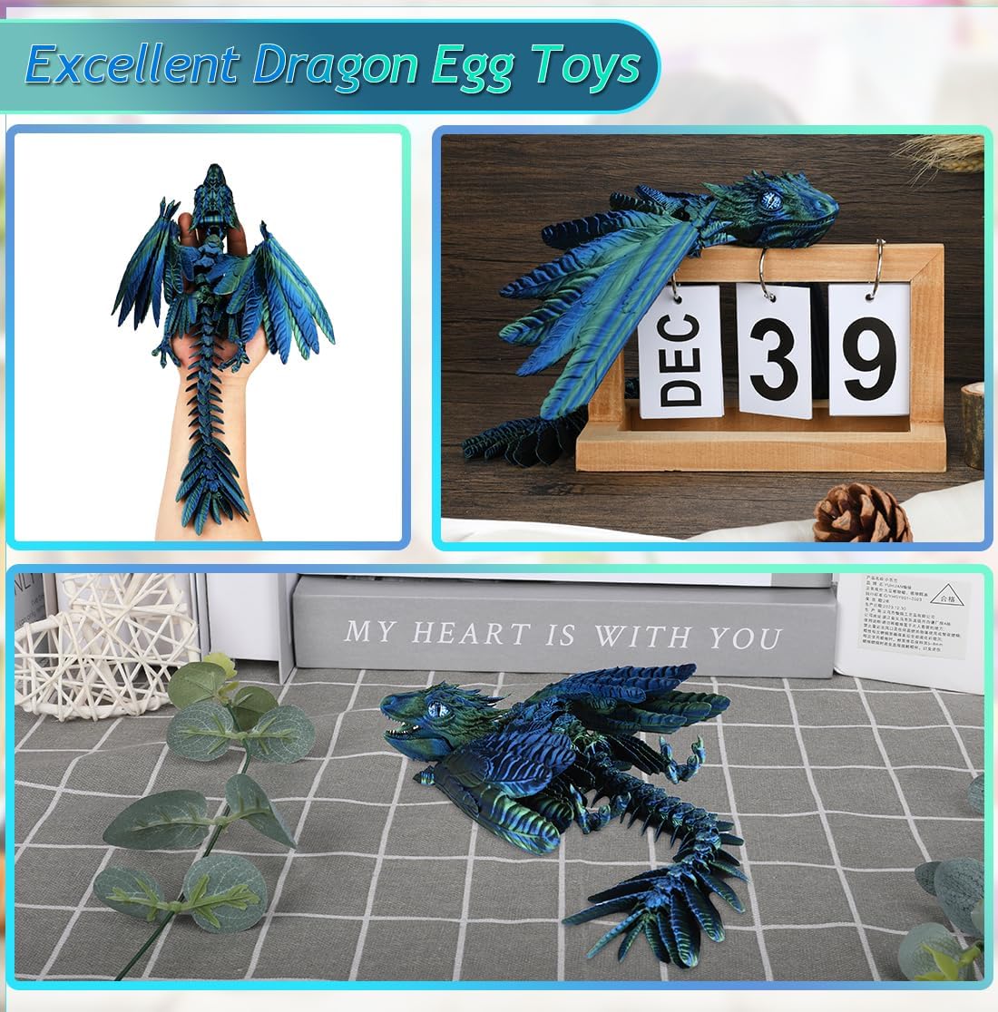 3D Printed Dragon, Feathered Wyvern Dragon, Articulated Dragon, Fidget Dragon Toys for Adult, Home Office Decor Executive Desk Toy