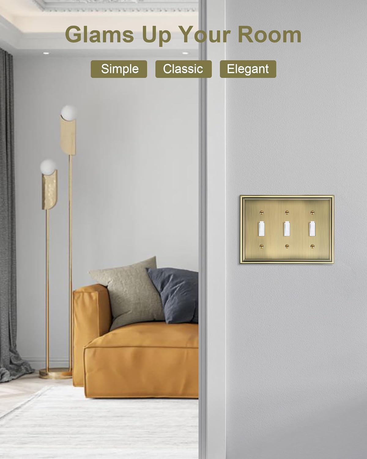 2-Pack Triple Toggle Light Switch Cover Plate, Durable Solid Zinc Alloy Decorative Switch Plate Covers, Antique Brass 3 Gang Wall Plate, Corrosion Resistant