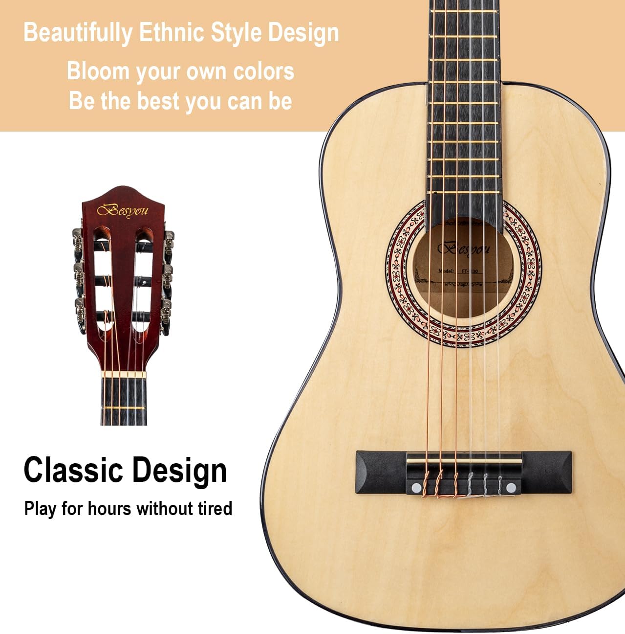 30" Wood Acoustic Guitar with Case,guitar book and Accessories for Kids/Girls/Boys/Beginners (Natural)