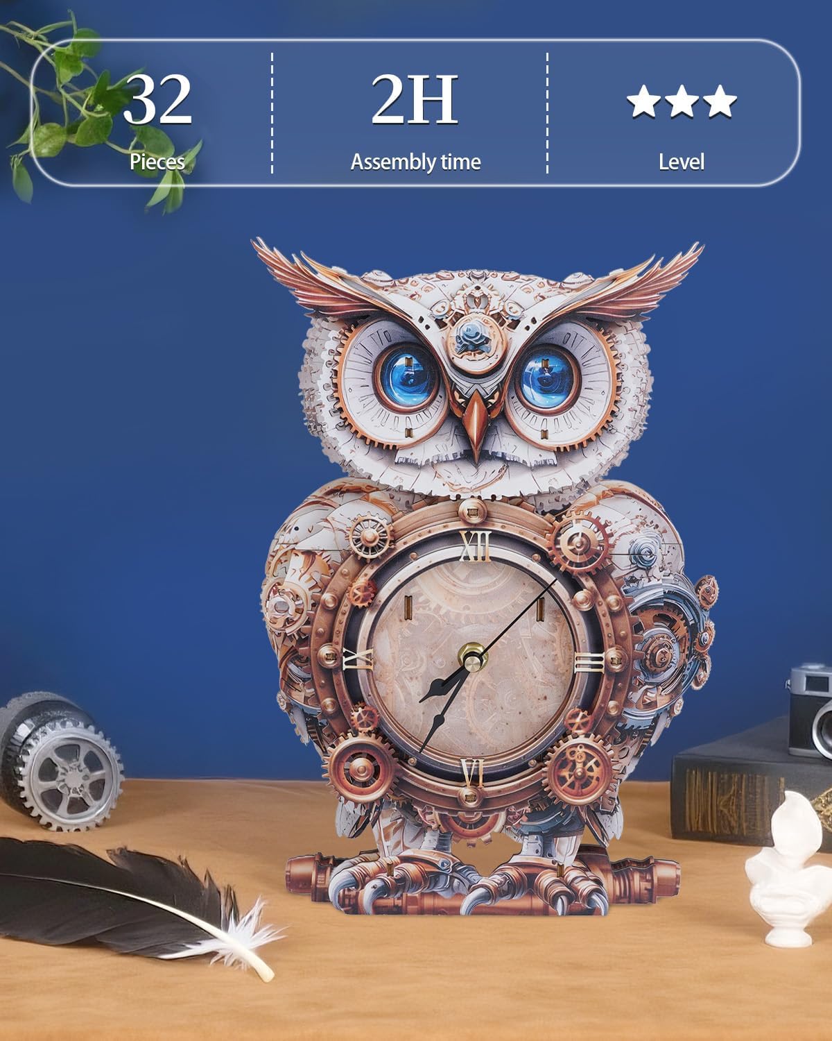 3D Wooden Puzzles for Adults, 3D Puzzles Owl Clock Kit (with Pendulum), Mechanical Owl Wooden Puzzle for Adults Teens Home Wall Decor Clock Gifts for Women Men