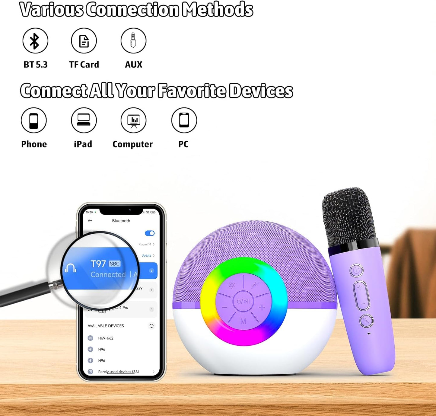 Karaoke Microphone Machine Toys for Kids Adults, Mini Portable Bluetooth Speaker with 2 Wireless Mics, Christmas Birthday Gifts for Boys Girls Ages 3 4 5 6 7 8 9 10 11 12+ Year (Purple)