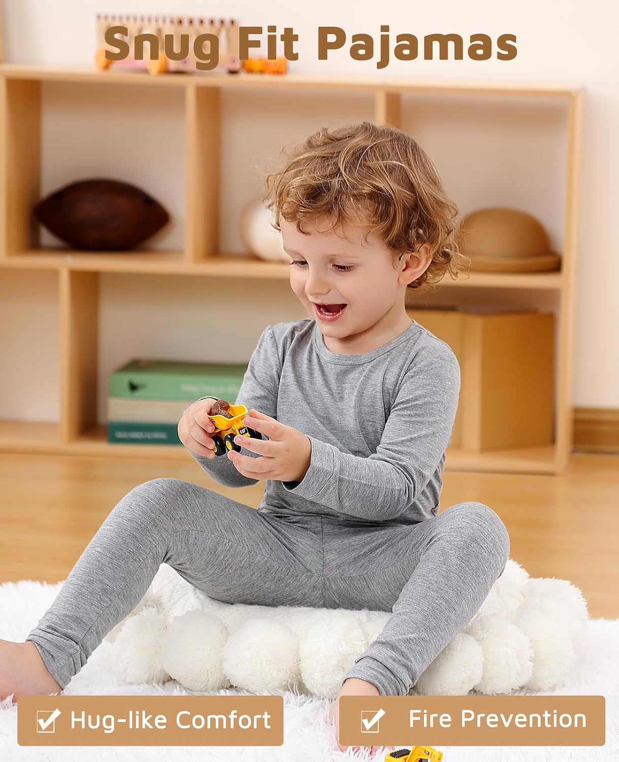 JunNeng Bamboo Viscose Pajamas for Toddler Baby, Boys Girls Solid Snug Fit Pajamas Long Sleeve Sleeper