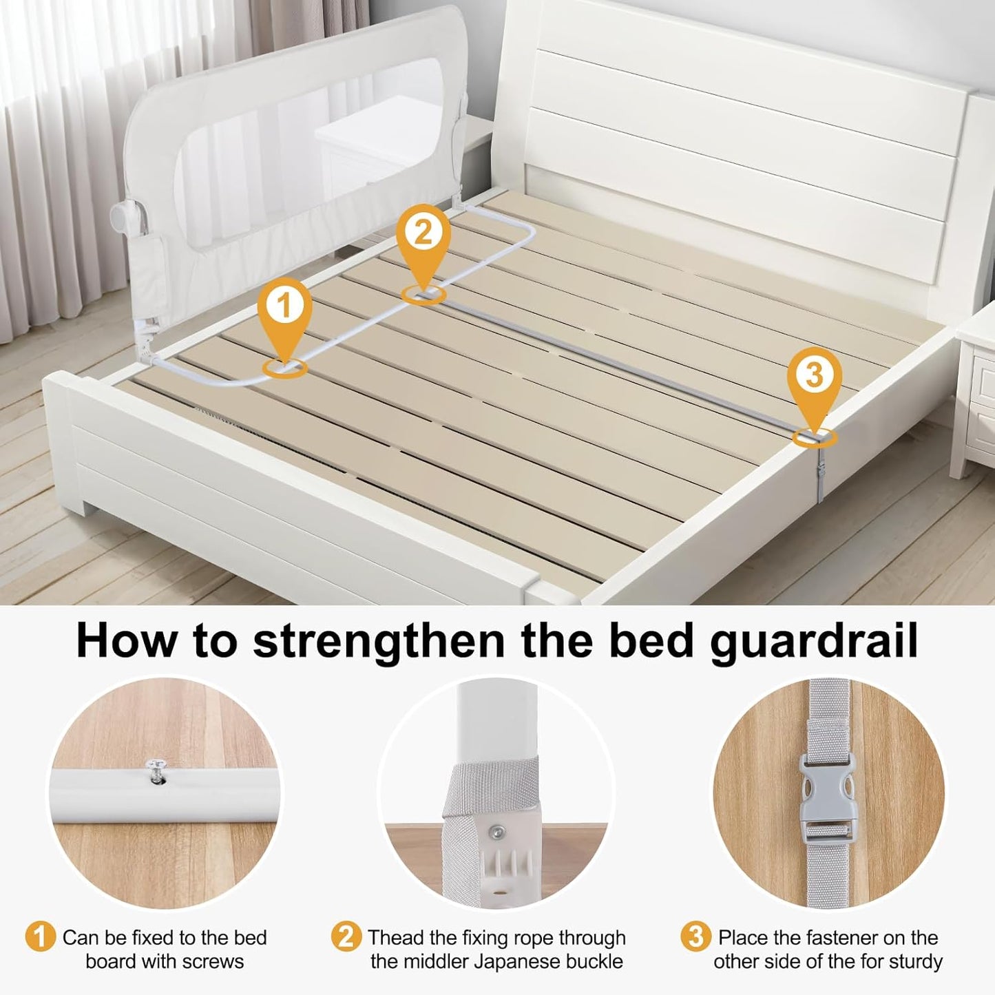 Bed Rail for Toddlers,Swing Down Kids Bed Rails Guard for Twin,Full,Queen,Bunk Size Bed,Extra Tall Childbed Rail Guard with Reinforced Anchor Safety System(White,40 Inch,1 Side)