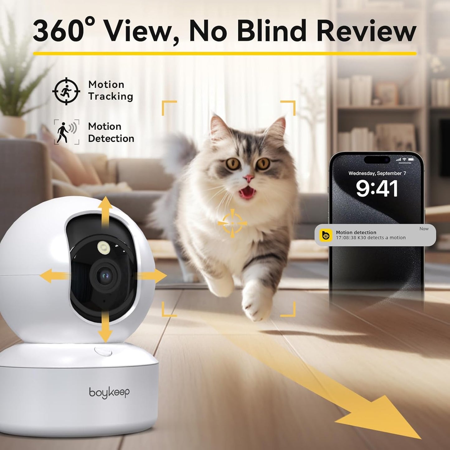 Indoor Camera - 2K Pet Camera 5G/2.4GHz WiFi for Baby Monitor with Phone App, 360° Pan & Tilt, 2-Way Audio, Night Vision, with 64G TF Card, K30