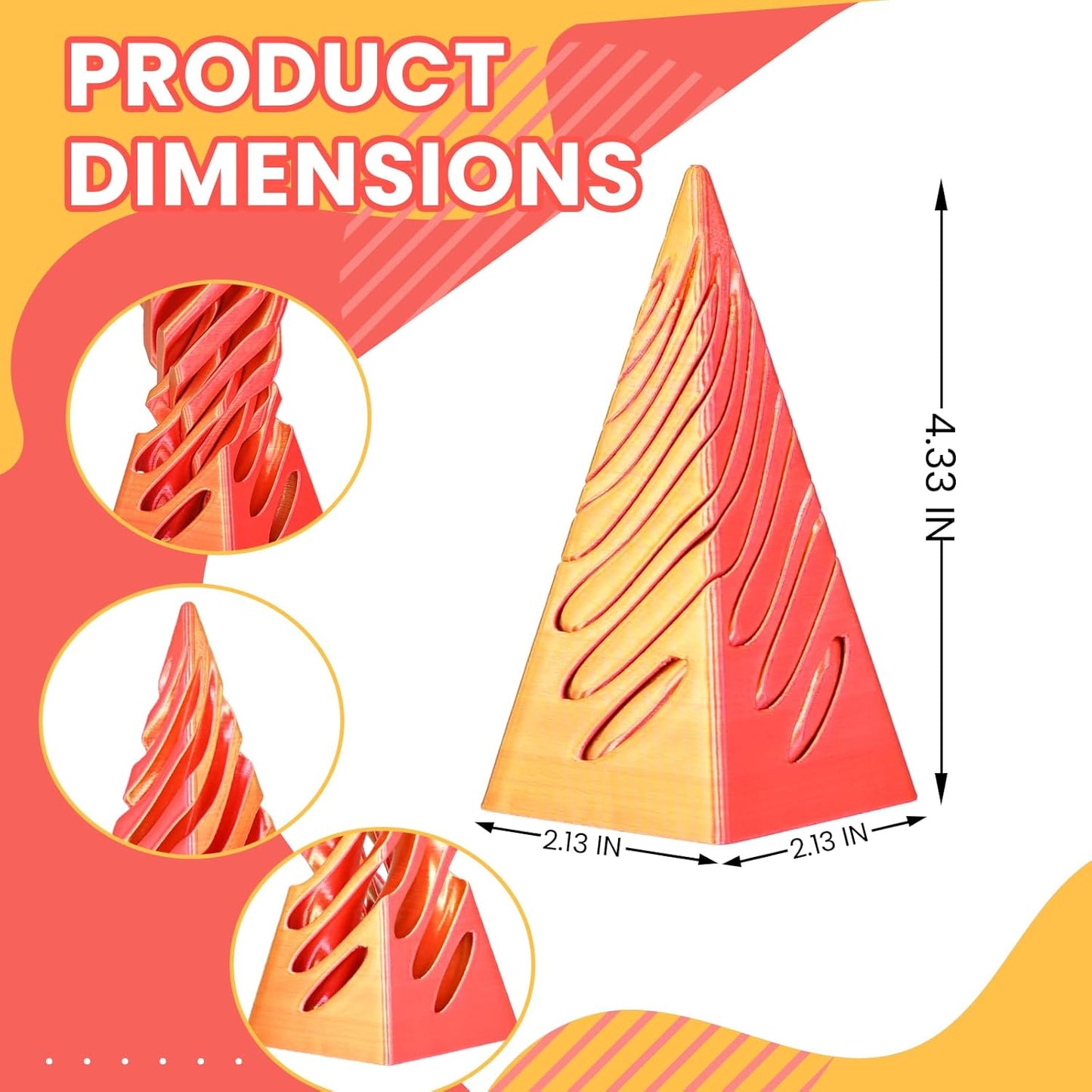 Impossible Pyramid Passthrough Sculpture, 3D Printed Spiral Cone Fidget Toys, Anxiety Relief Pass Through Pyramid Fidget Toy, Stress Relief Desk Toy Adults, Christmas, Birthday Gifts (Gold Red)