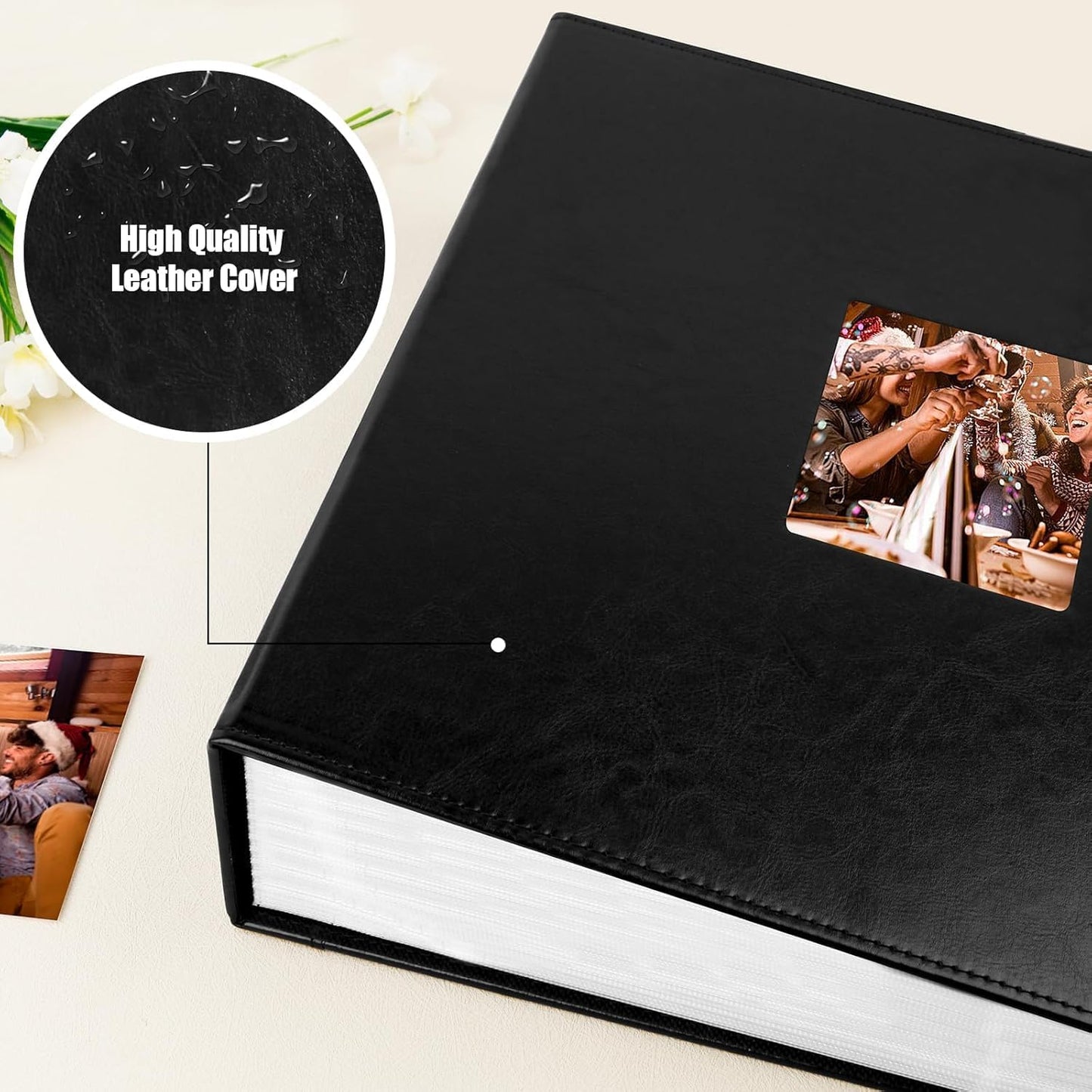 Aevdor 1000 Pockets Photo Album 4x6, Extra Large Capacity Leather Cover Wedding Family Photo Albums Holds 1000 Horizontal and Vertical Photos, Acid-free Pages 4x6 Photo Album with Front Window (Black)