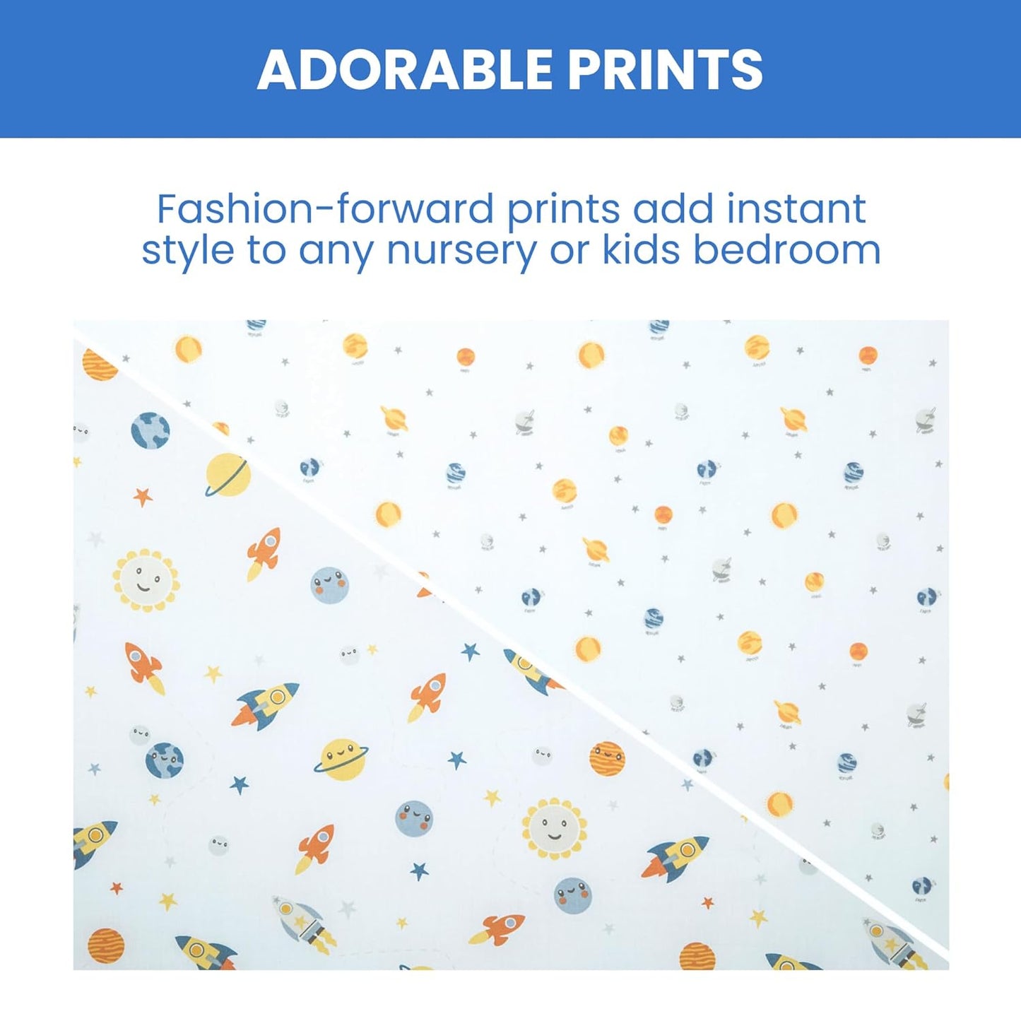 Delta Children Fitted Crib Sheets for Girls and Boys - Crib Sheet for Standard Crib and Toddler Mattresses - 28x52 Inch (Pack of 2), Space Exploration