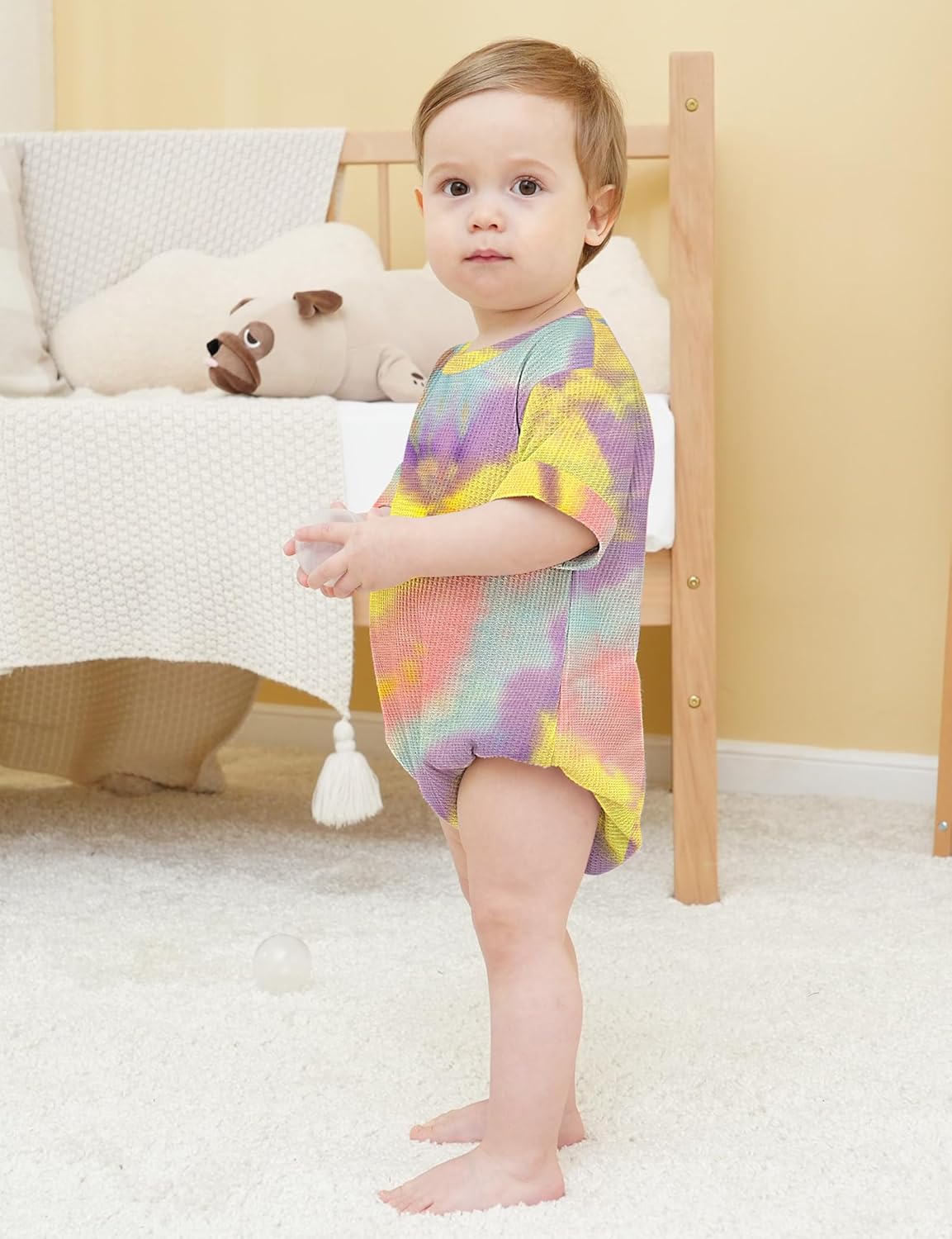 Jimonda Baby Bodysuit Newborn Tie Dye Clothes Infant Waffle One Piece Romper Baby Boys Girls Short Sleeve Jumpsuit Outfits