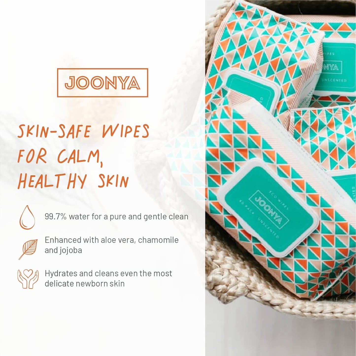 JOONYA Unscented Baby Wipes — Plant-Based, Fragrance-Free Diaper Wipes | Hypoallergenic, Non-Toxic, Compostable & Biodegradable Wet Wipes for Sensitive Newborn Skin | 3 Packs of 80 Wipes (240 Total)
