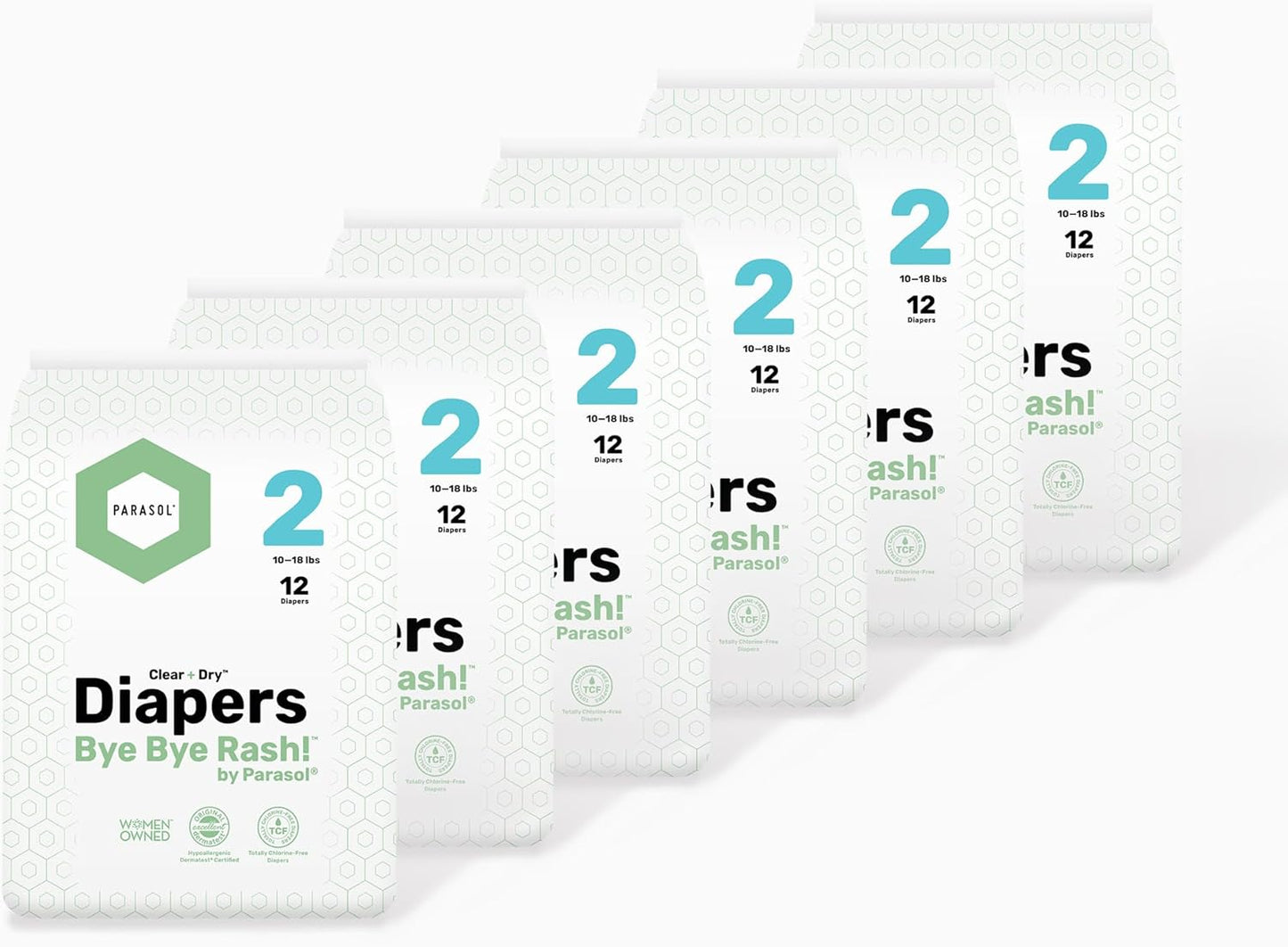 PARASOL Clear+Dry Disposable Diapers | RashShield Protection, Leakproof Design, Hypoallergenic Diaper Set | Size 2 (10-18 lbs.) 72 Count