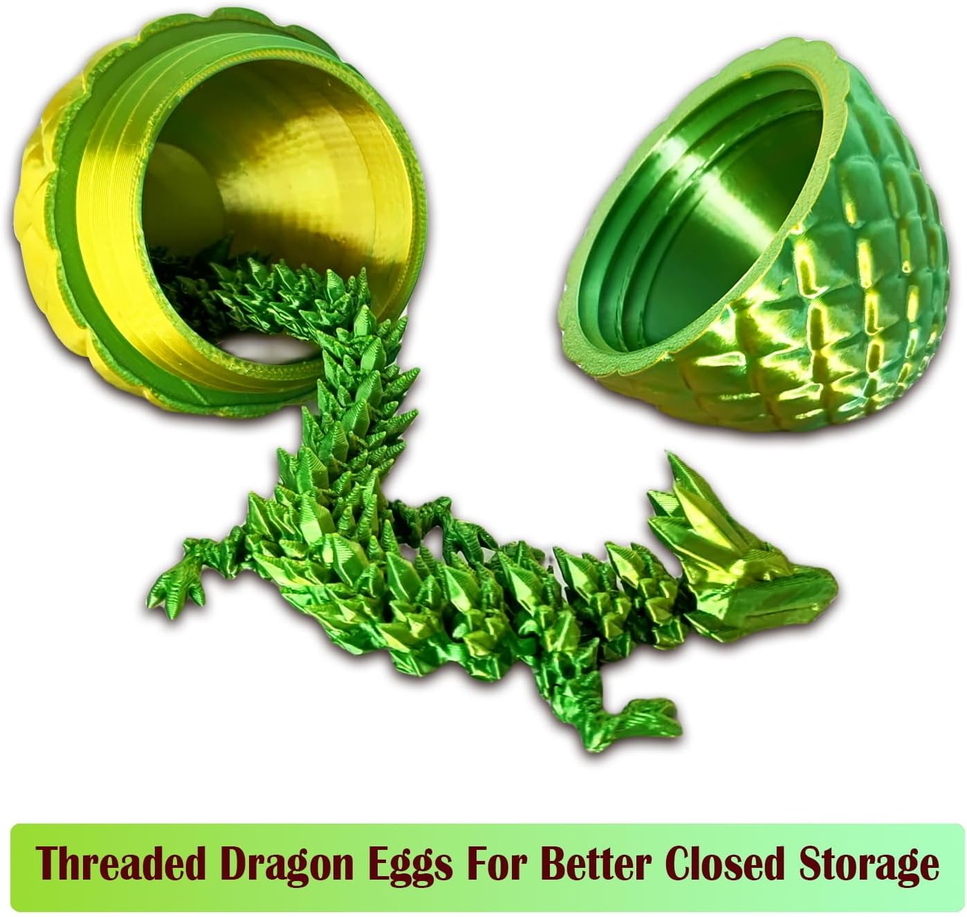 3D Printed Dragon Egg, 3D Printed Articulated Dragon Eggs with Dragon Inside, Crystal Dragon Fidget Toy, Adults Fidget Toys, Mystery Dragon Egg for Autism and ADHD（Laser Yellow Green Mini）