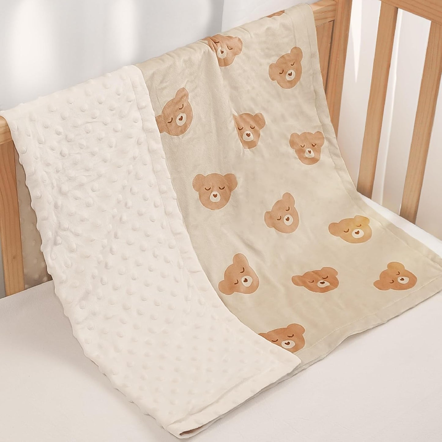 Bear Minky Baby Blanket 30 x 40 Inches for Boys Girls, Soft Plush Receiving Blanket with Dotted Back, Gift for Toddler Newborn Infant Christmas Birthday Baby Shower