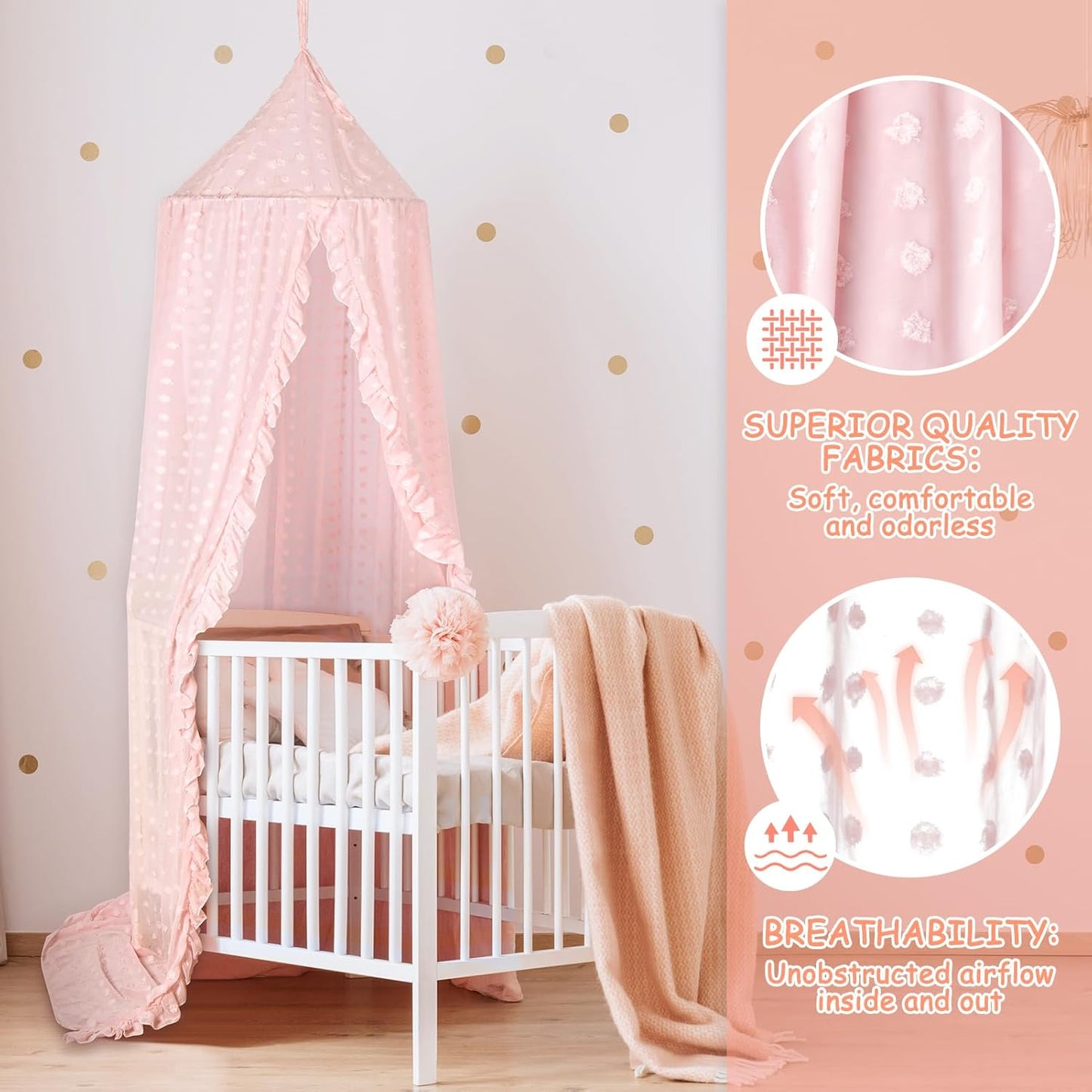 Princess Bed Canopy for Girls - Crib Canopy for Bed - Mosquito Net for Bed, Kids Bed Canopy with Princess Room Decor for Girls Bedroom,Children's Reading Room Decor (Pink)